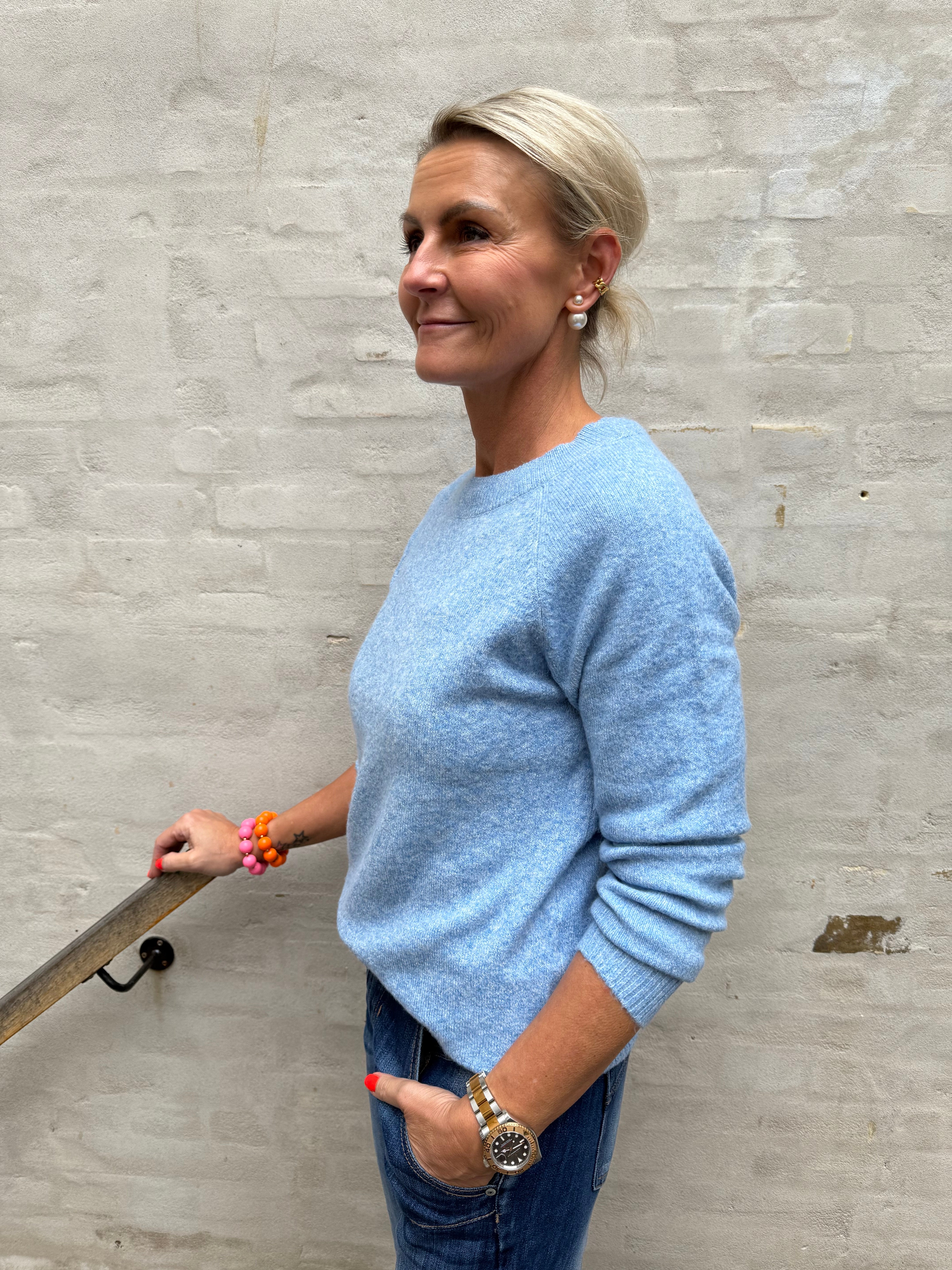 DOFFY O-NECK BLOUSE - Blue Jasper MELANGE