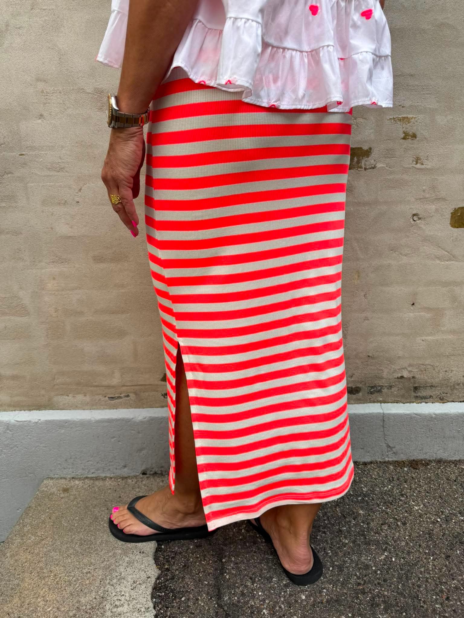 PREORDER-Everyday stripe Skirt - White/Pink Flou