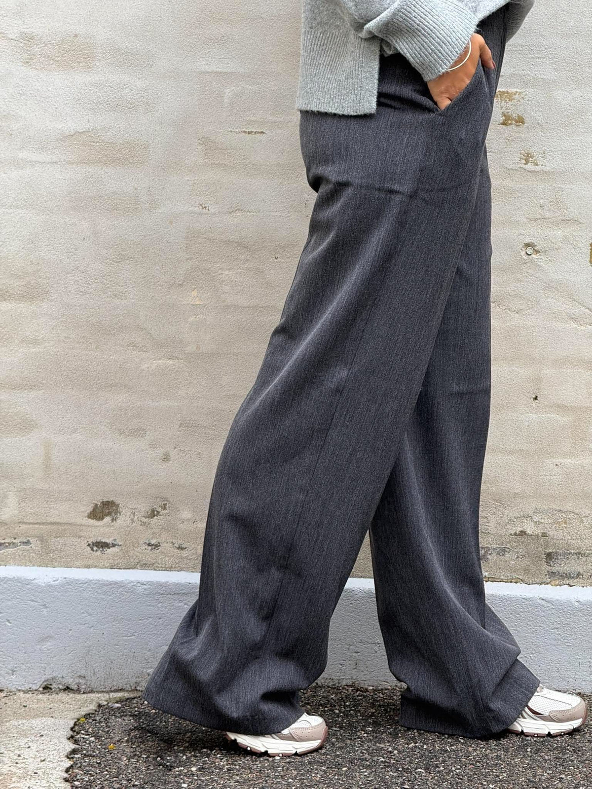 KAMMY MW WIDE PANTS - Black Melange
