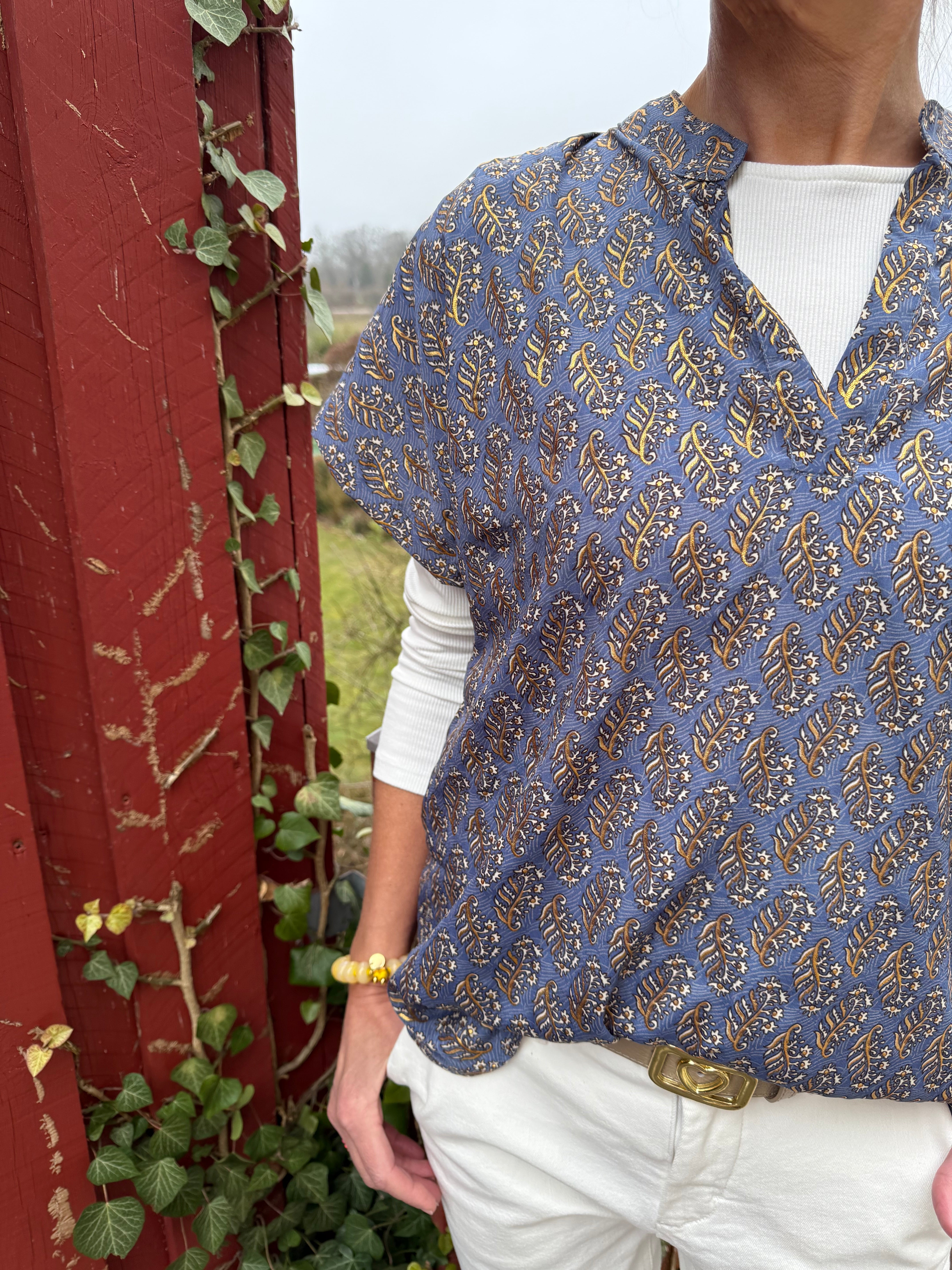 LUNA Andrea s/s Blouse - Blue Mist