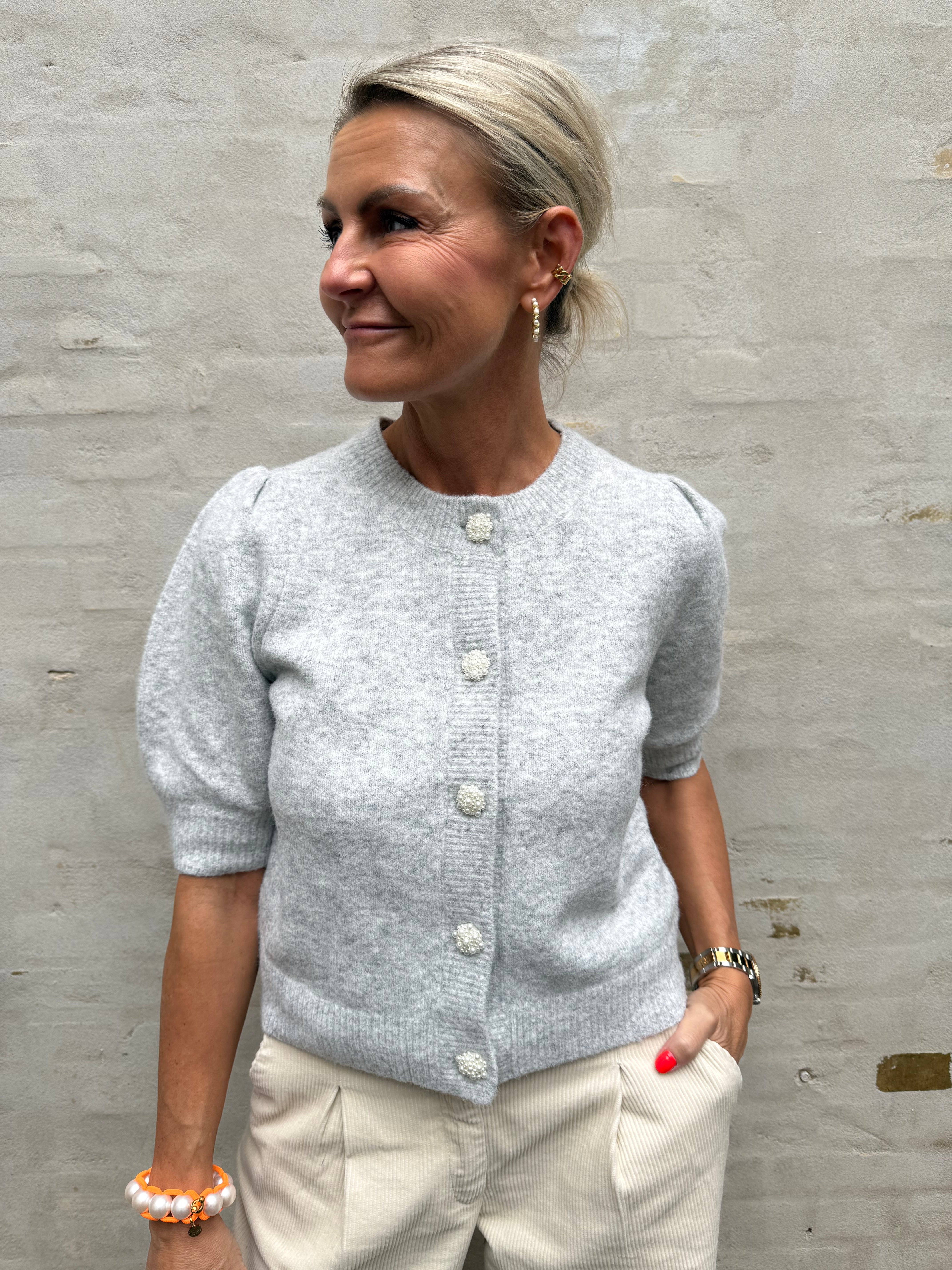 Trudy Deco Knit Cardigan - Light Grey Melange