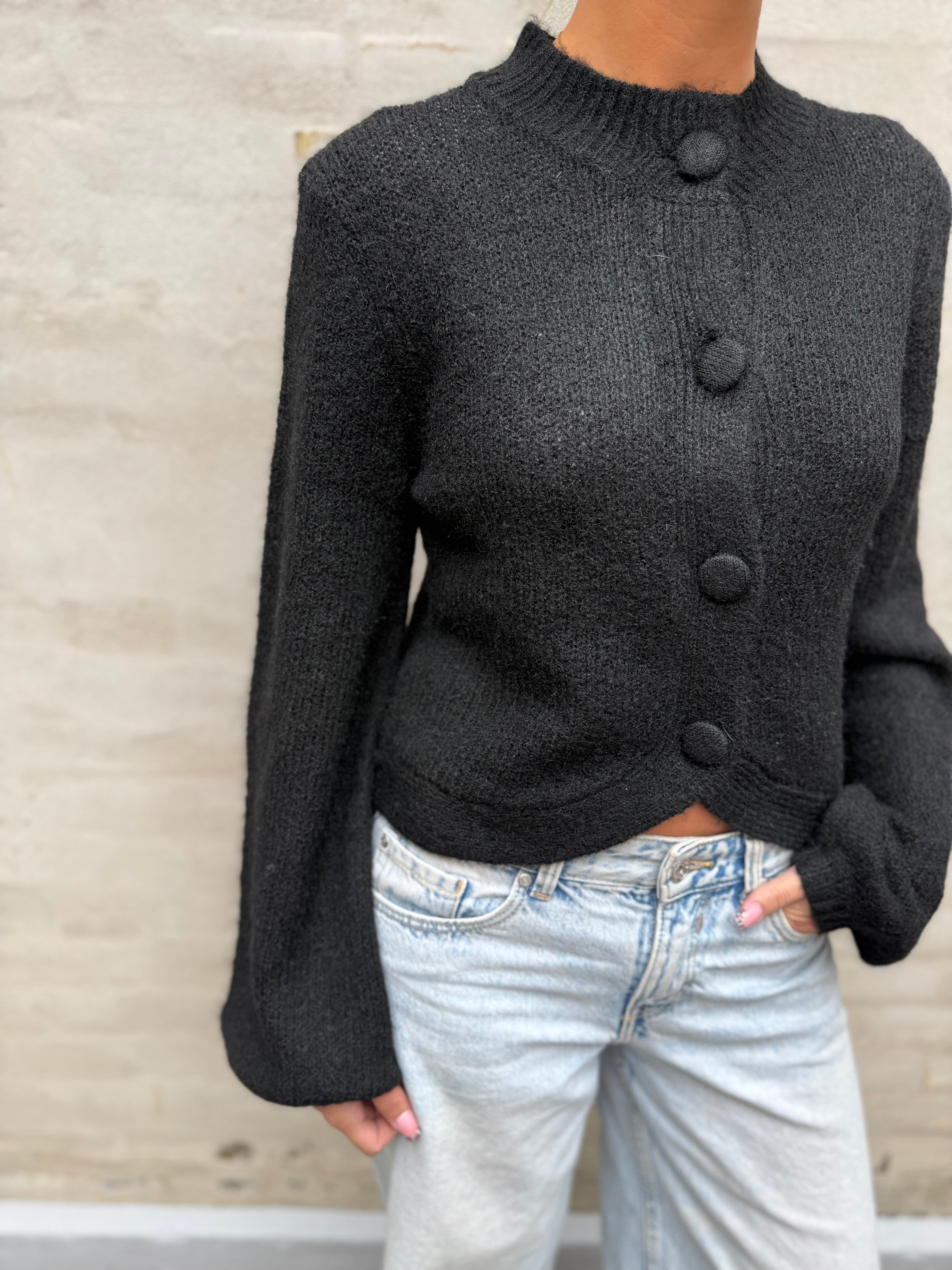 Gio Fluffy Knit Cardigan - Black