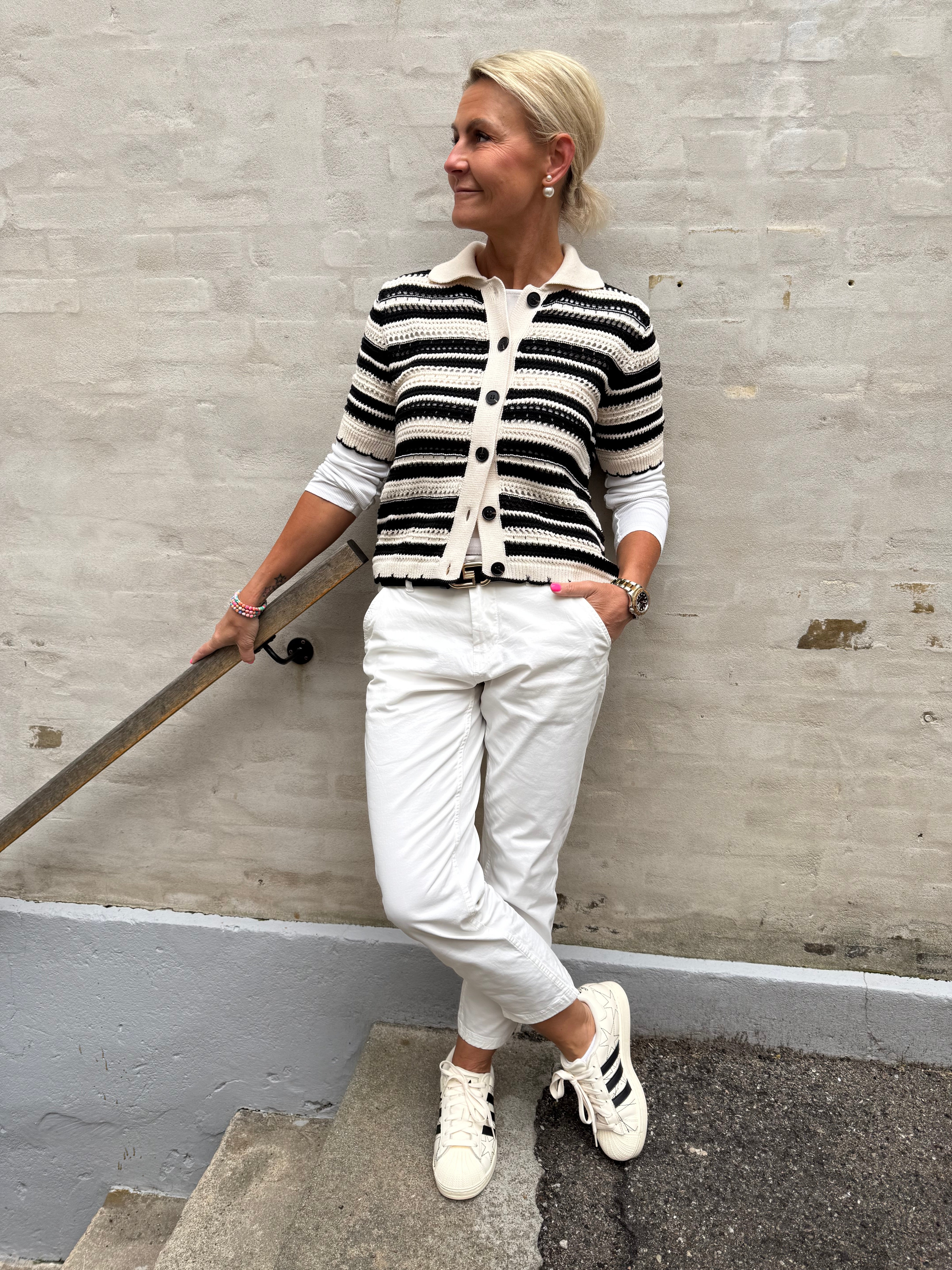 OdetteCC Stripe SS Cardigan - OffWhite-Black