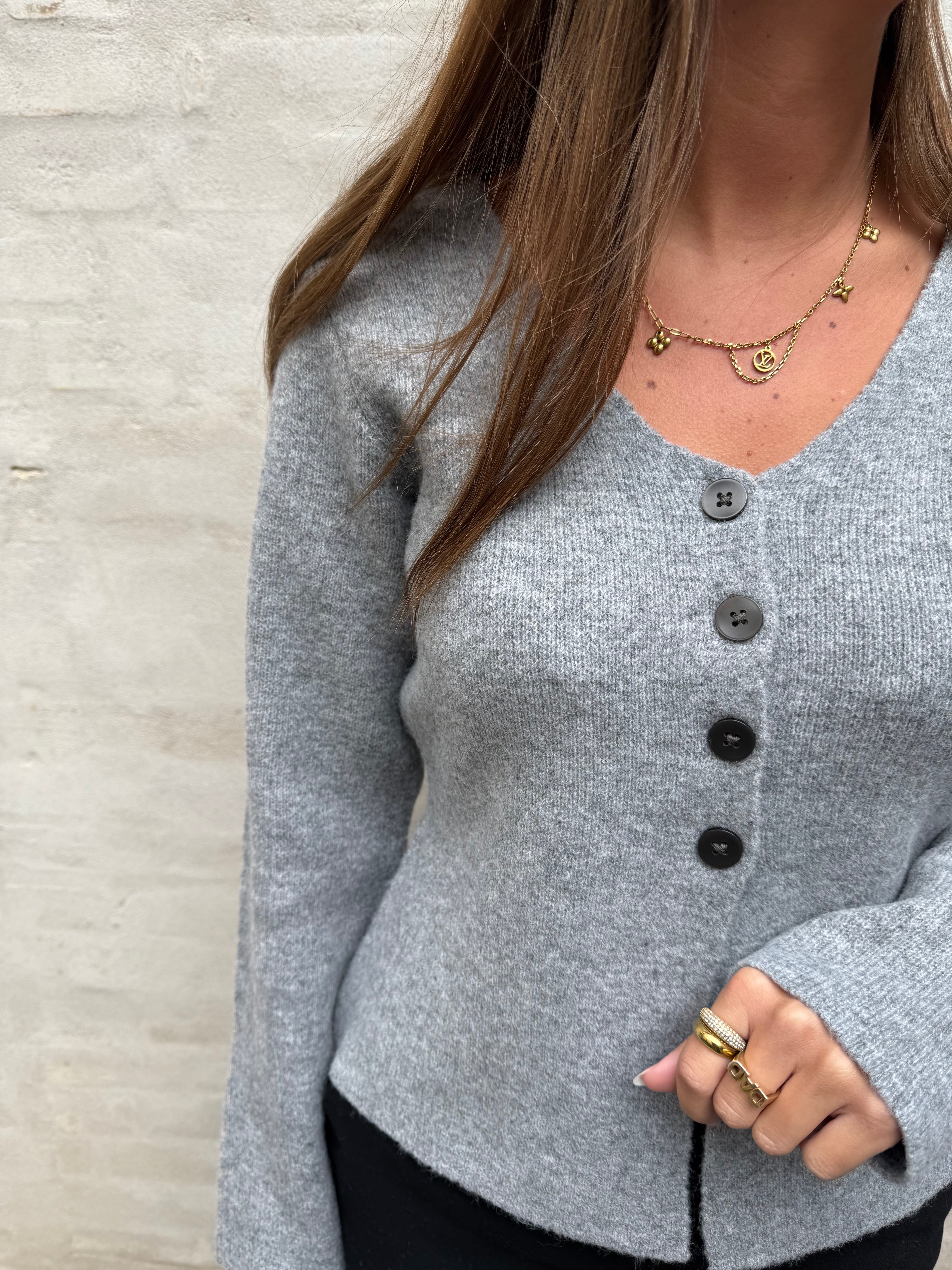 LEA LIFE L/S BUTTON CARDIGAN - Medium Grey Melange