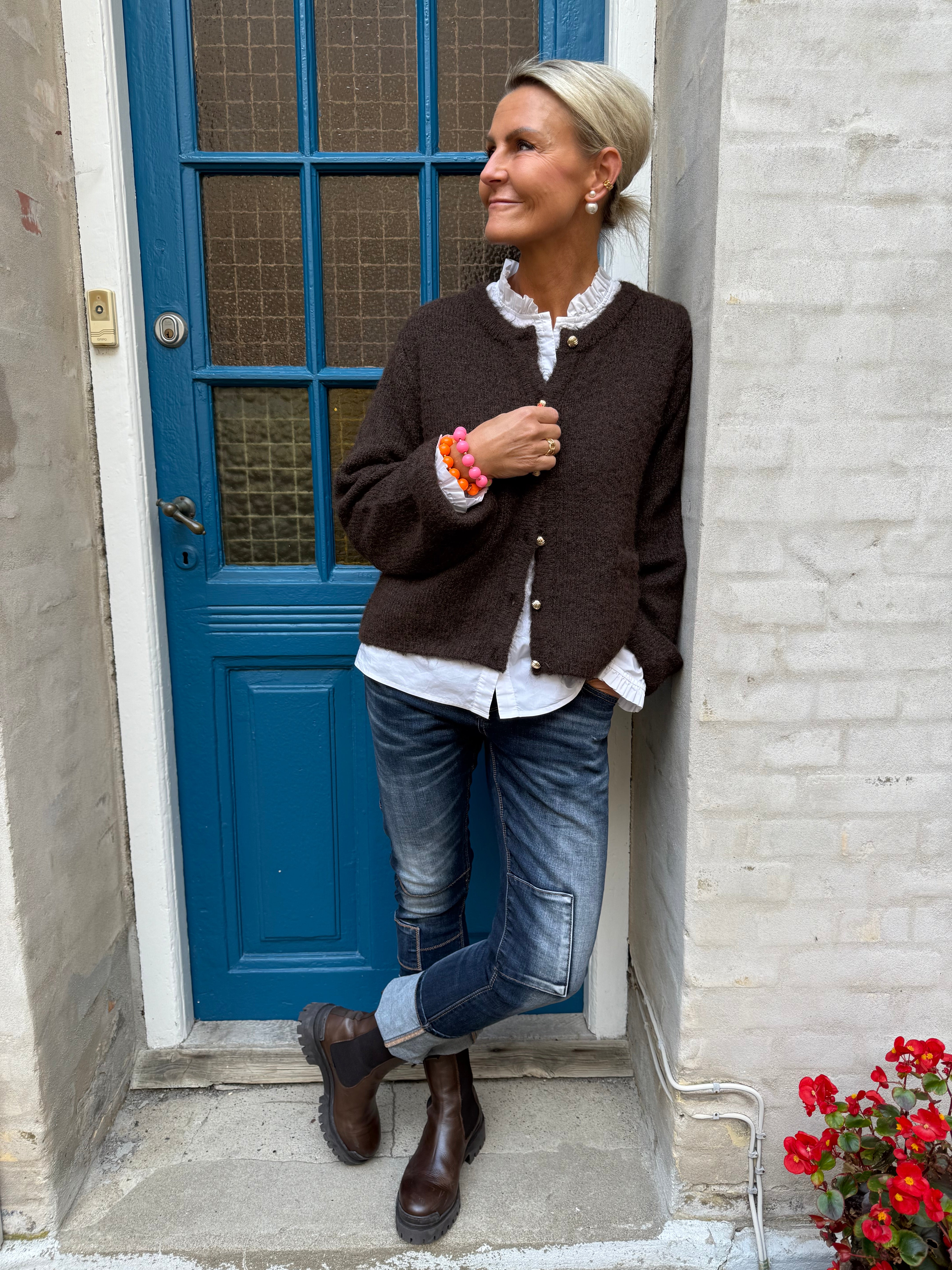 SAGGIA  KNIT CARDIGAN - Seal Brown/Melange