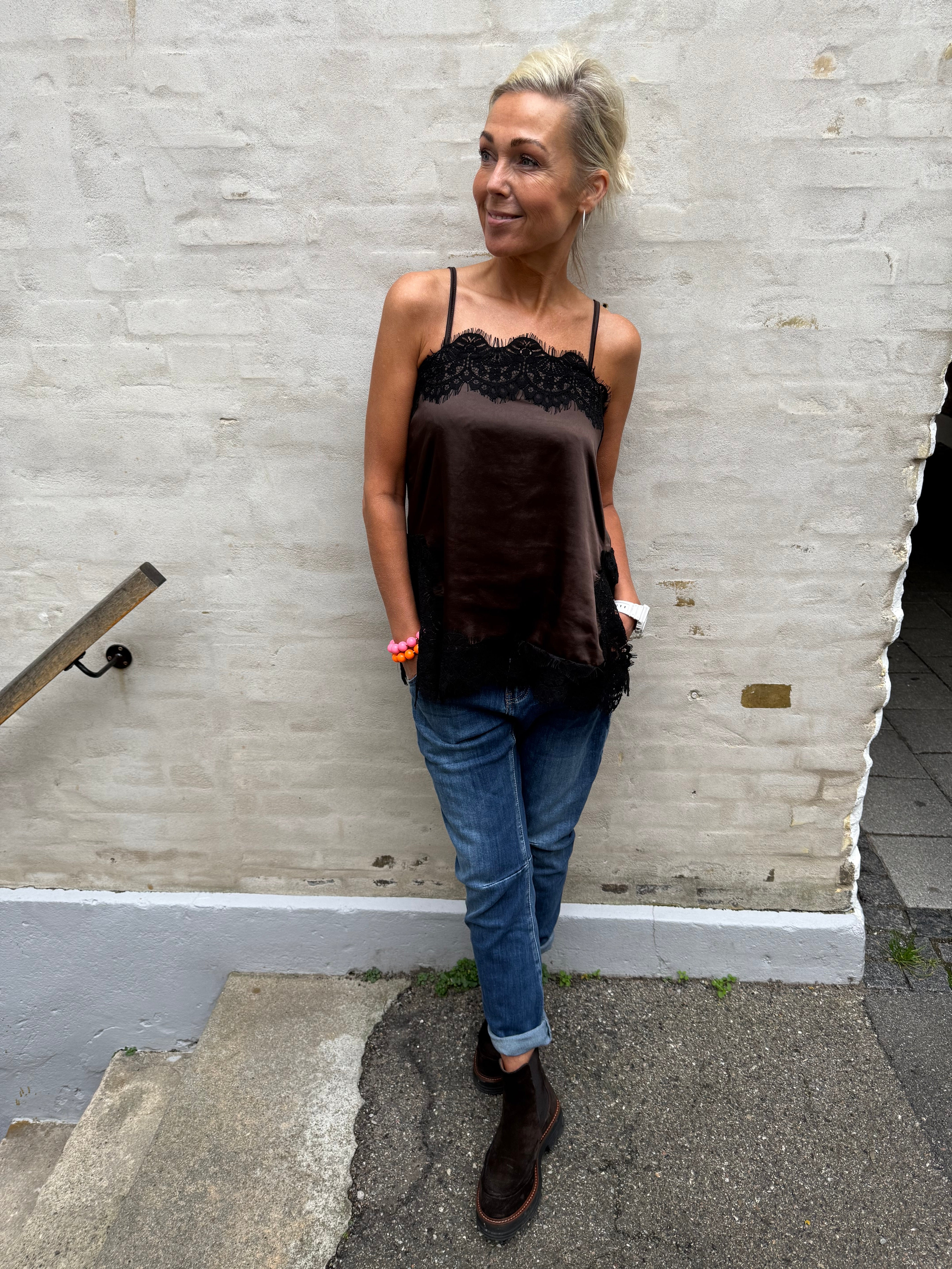 Evie Lace Strap Top - Coffee