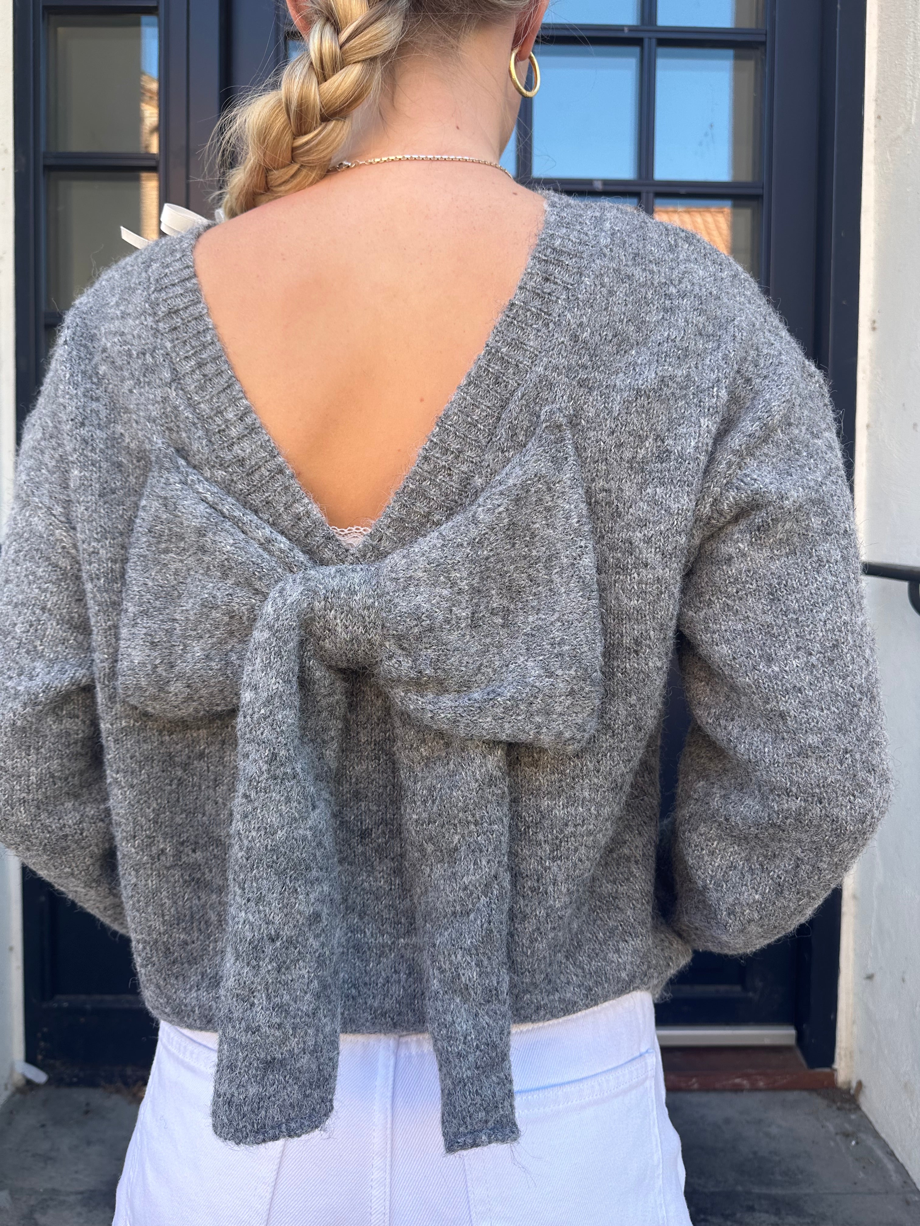 Allison bow reversible knit grey melange