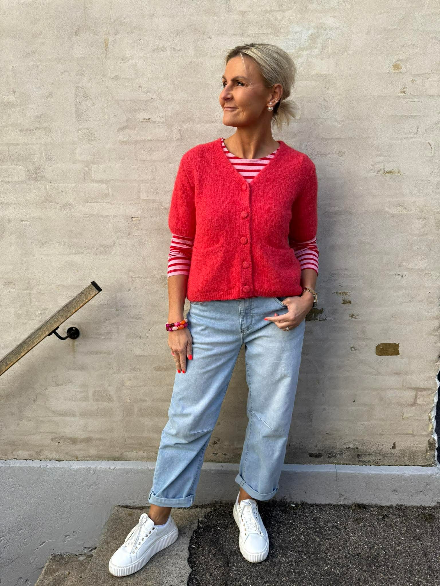 SAGGIA SS V-NECK Knit Cardigan - Poinsettia Melange