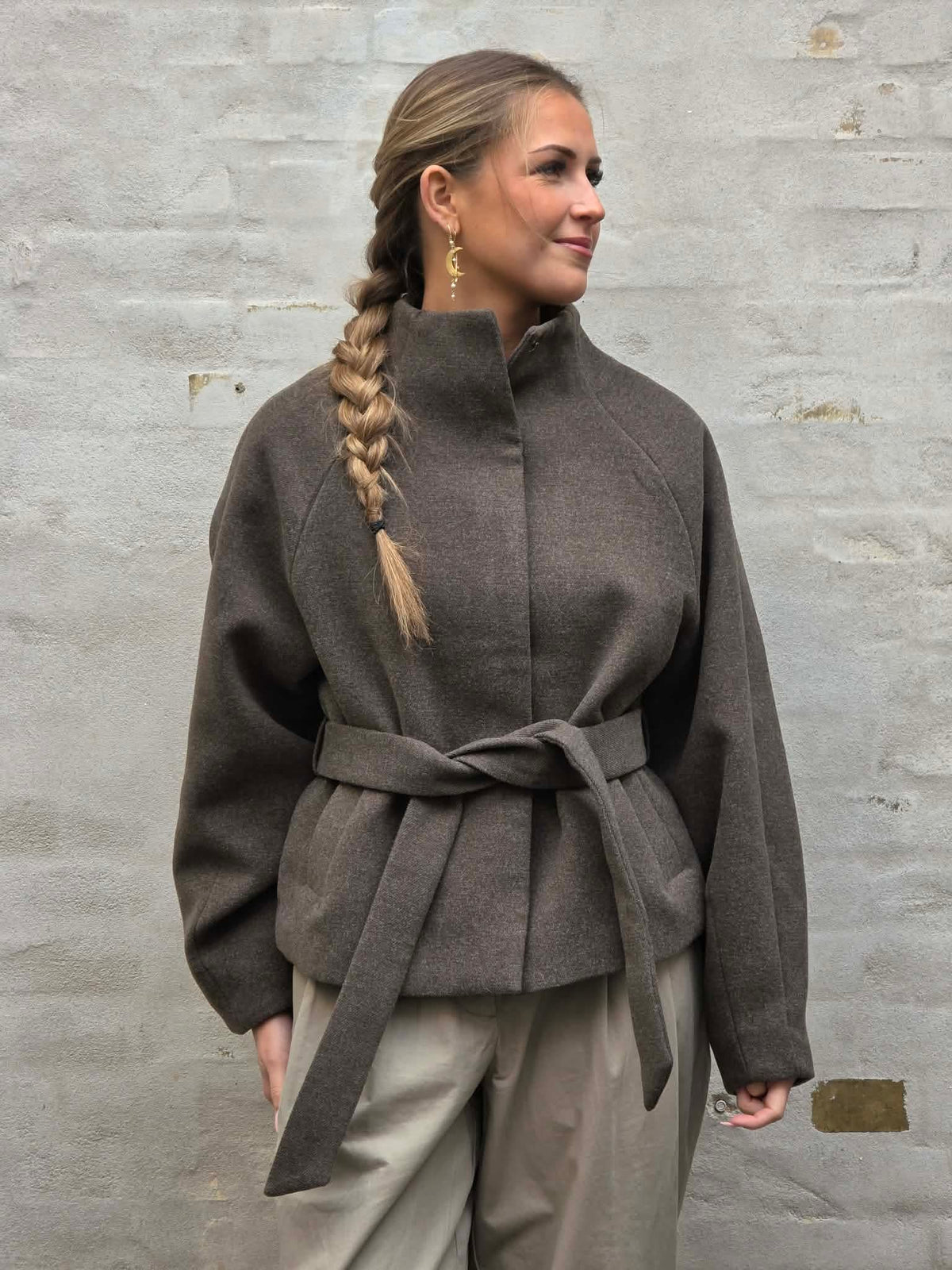BLAKE SHORT BELT JACKET - Black Olive/MELANGE
