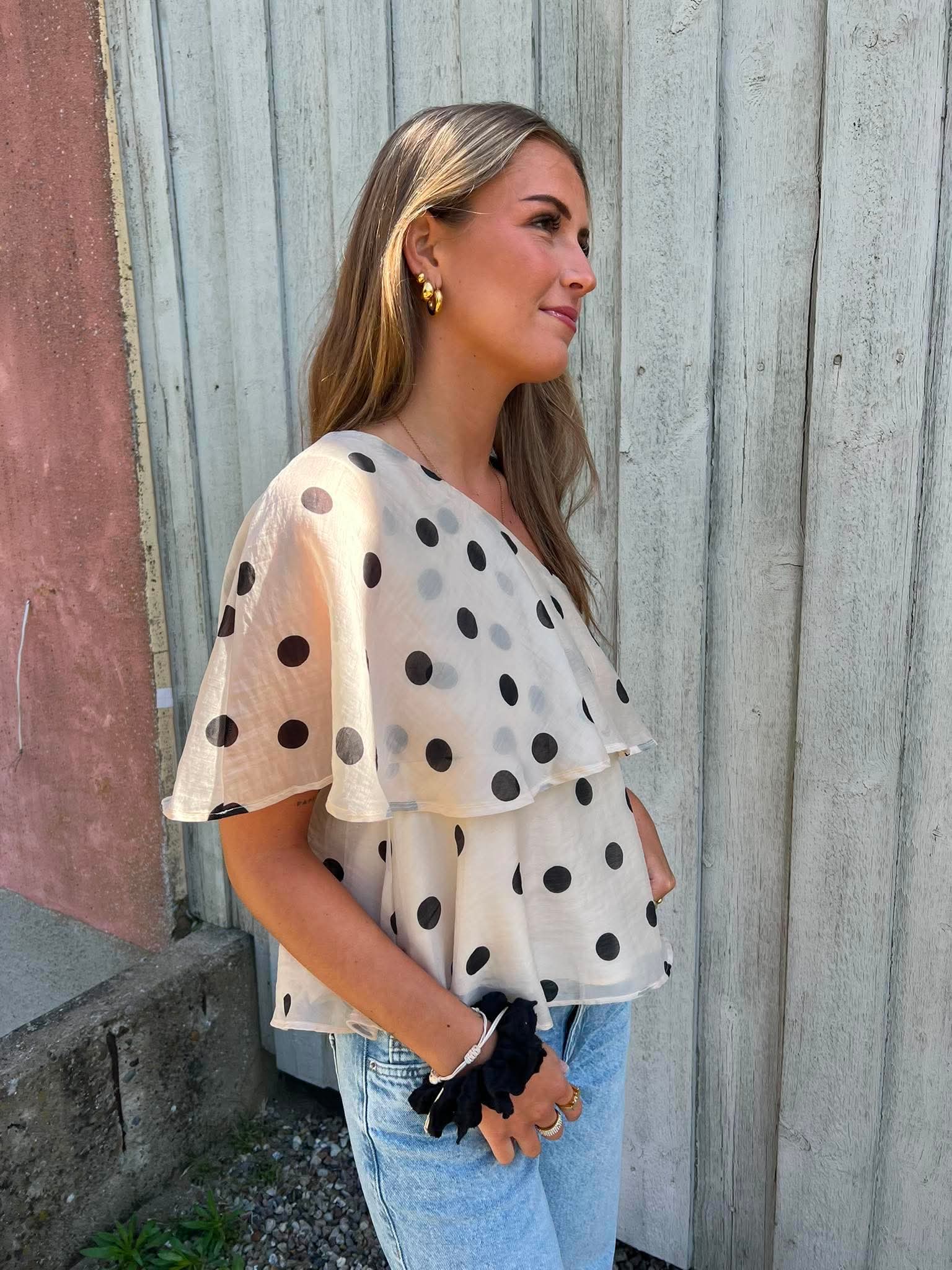 FAY LIFE ONE-SHOULDER TOP - Pristine BLACK DOT
