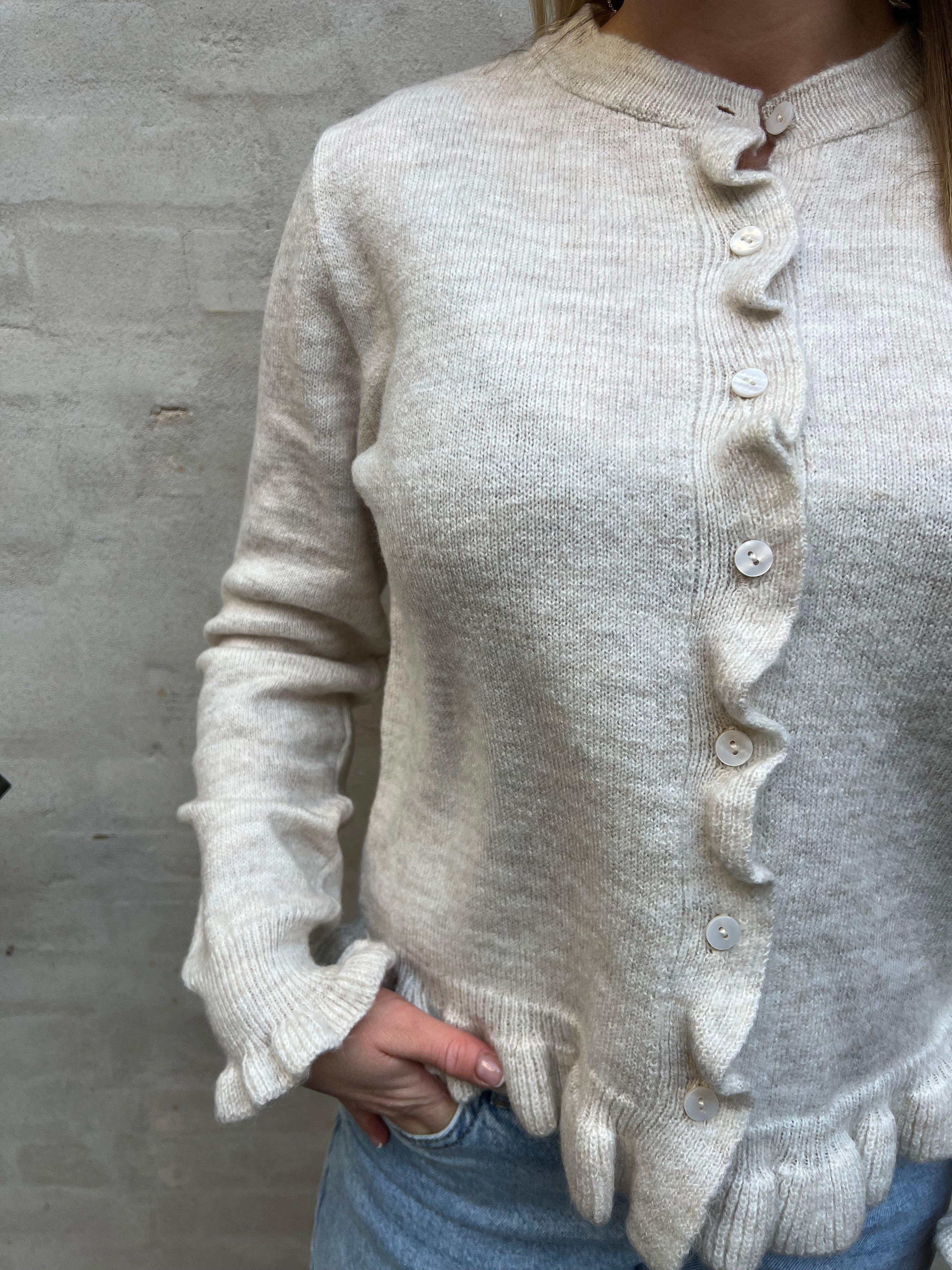 Letty on frill cardigan knit light birch melange