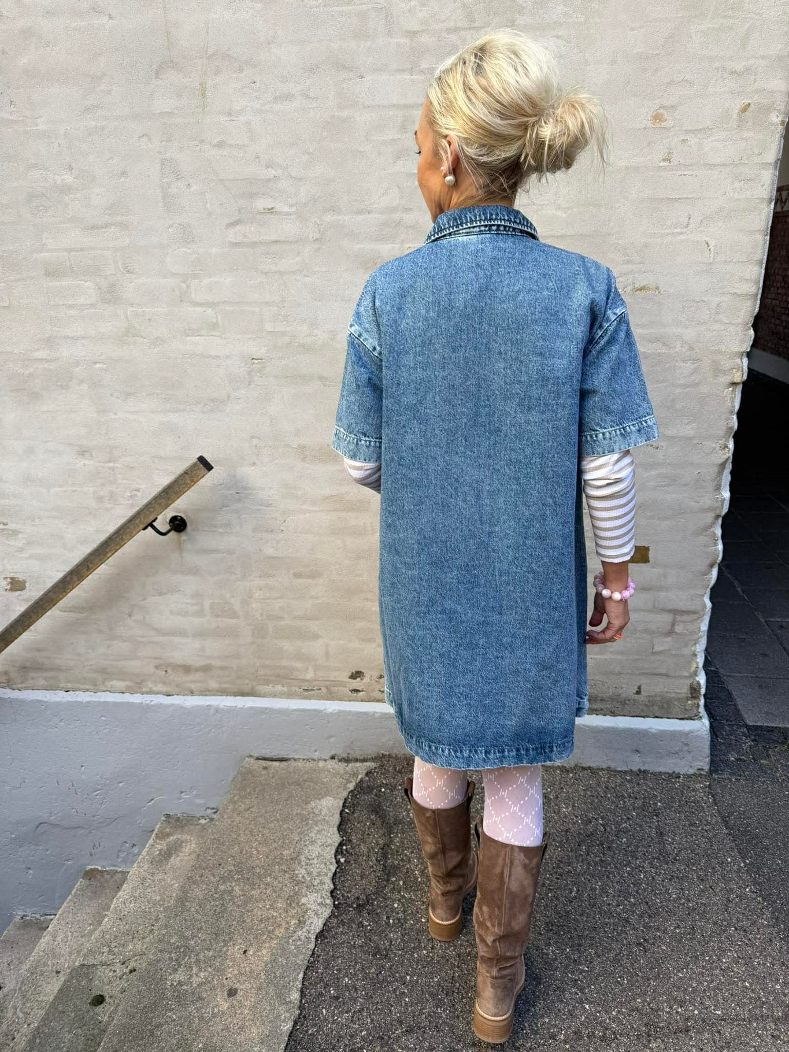 SKY SS A-SHAPE DENIM DRESS - Medium Blue Denim