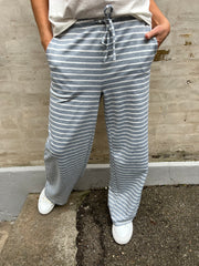 Alma wide pant light grey melange/white stripes