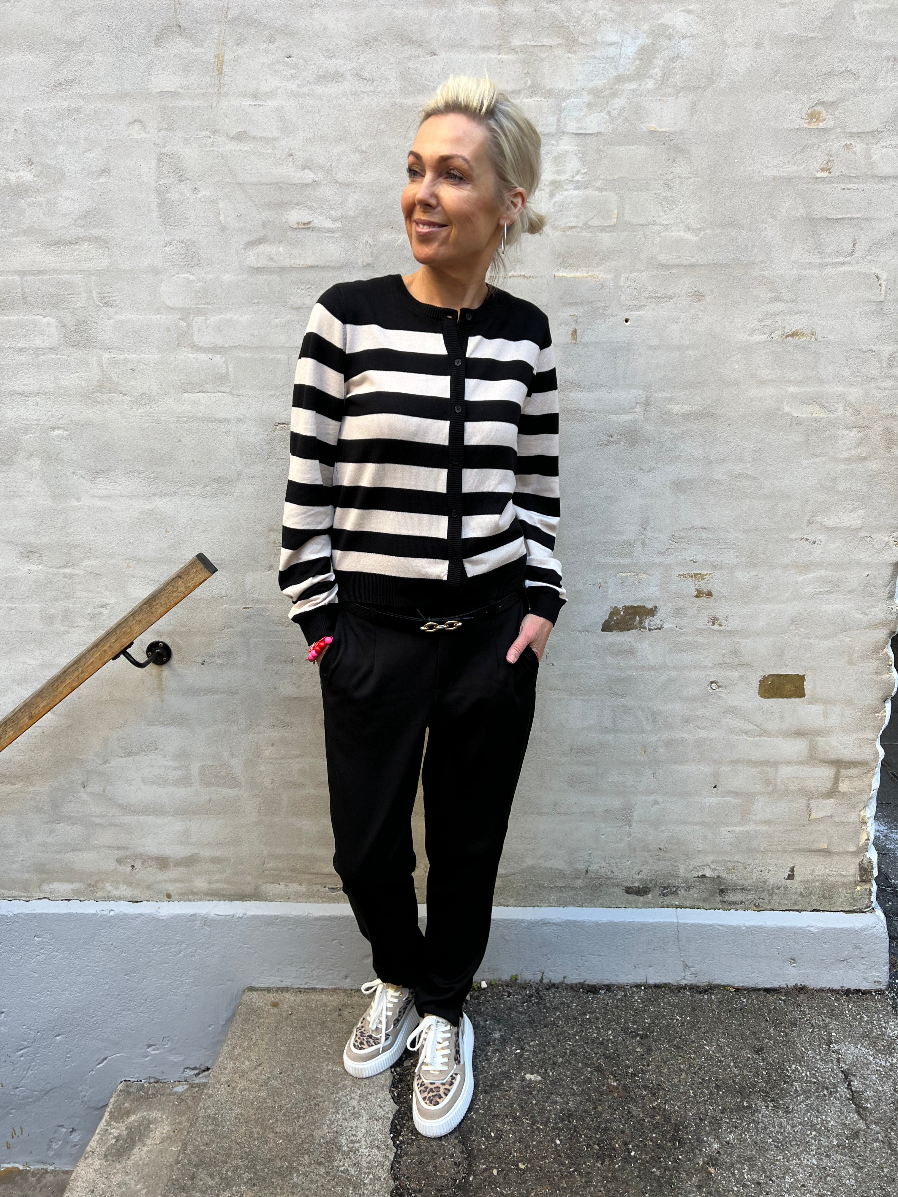 Sabi annemette cardigan black/whitecap stripes