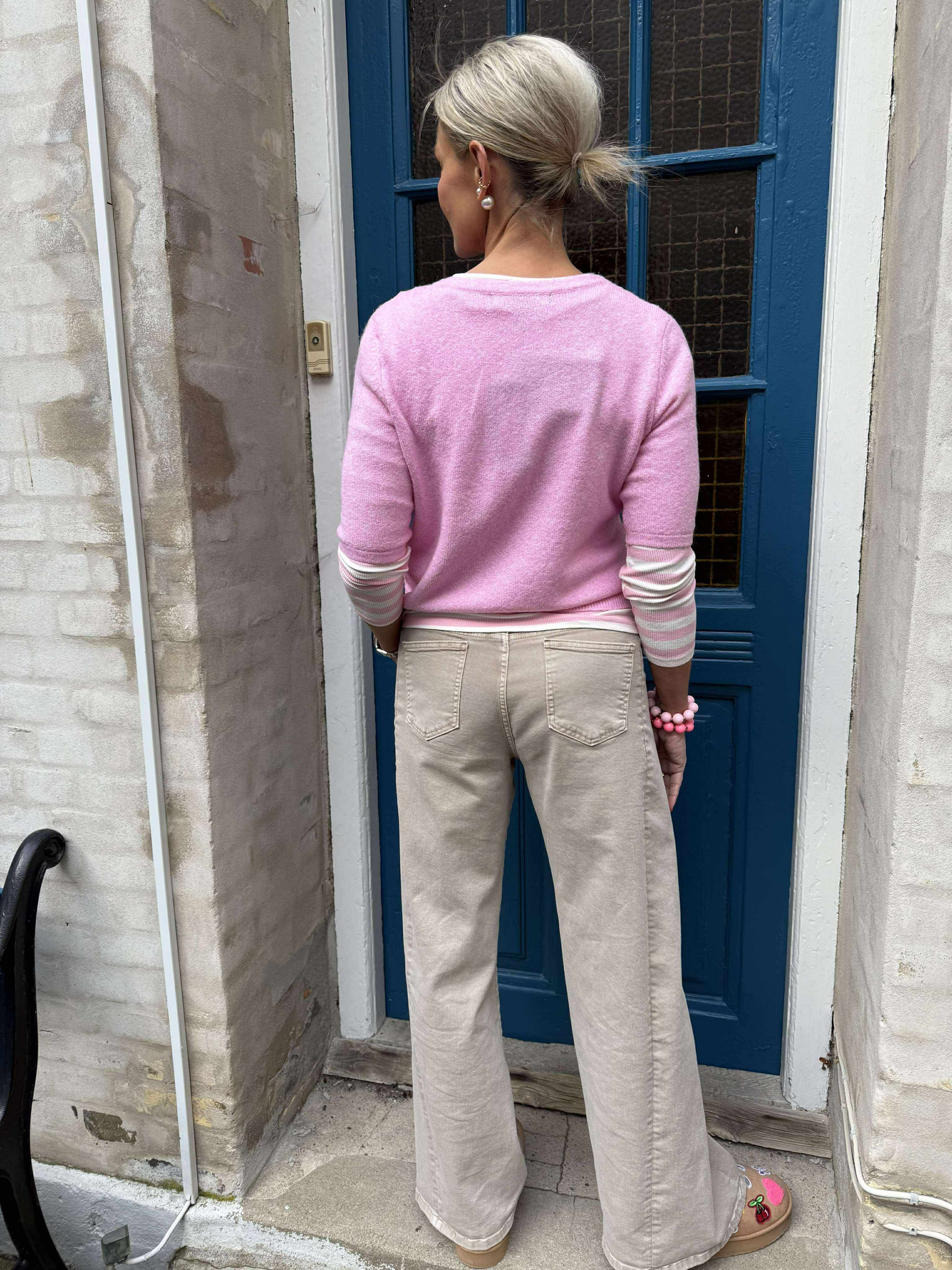 DOFFY 2/4 O-NECK BUTTON CARDIGAN - Bonbon MELANGE