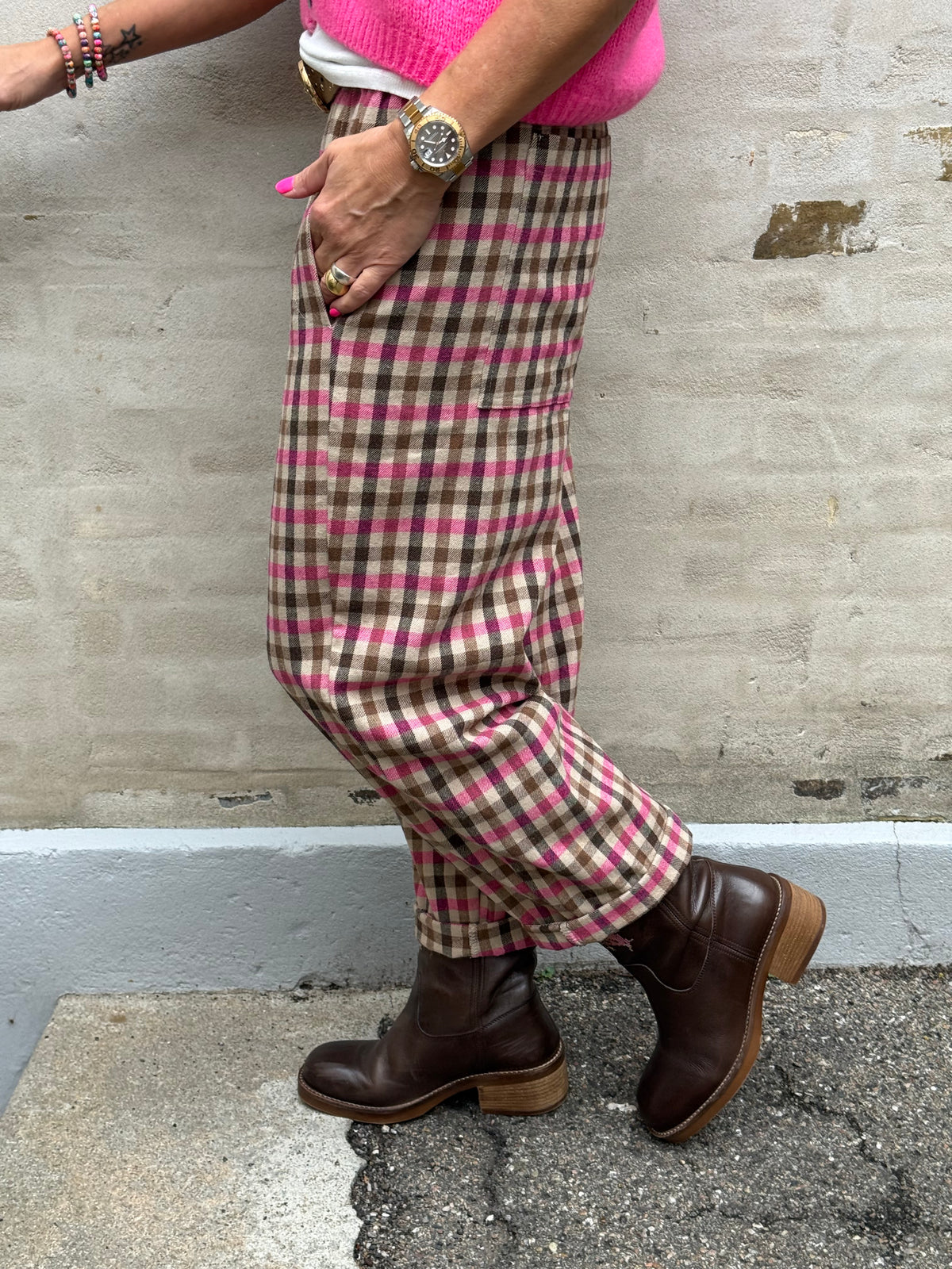 Lotta Check Pants - Fuchsia/Brown/Beige