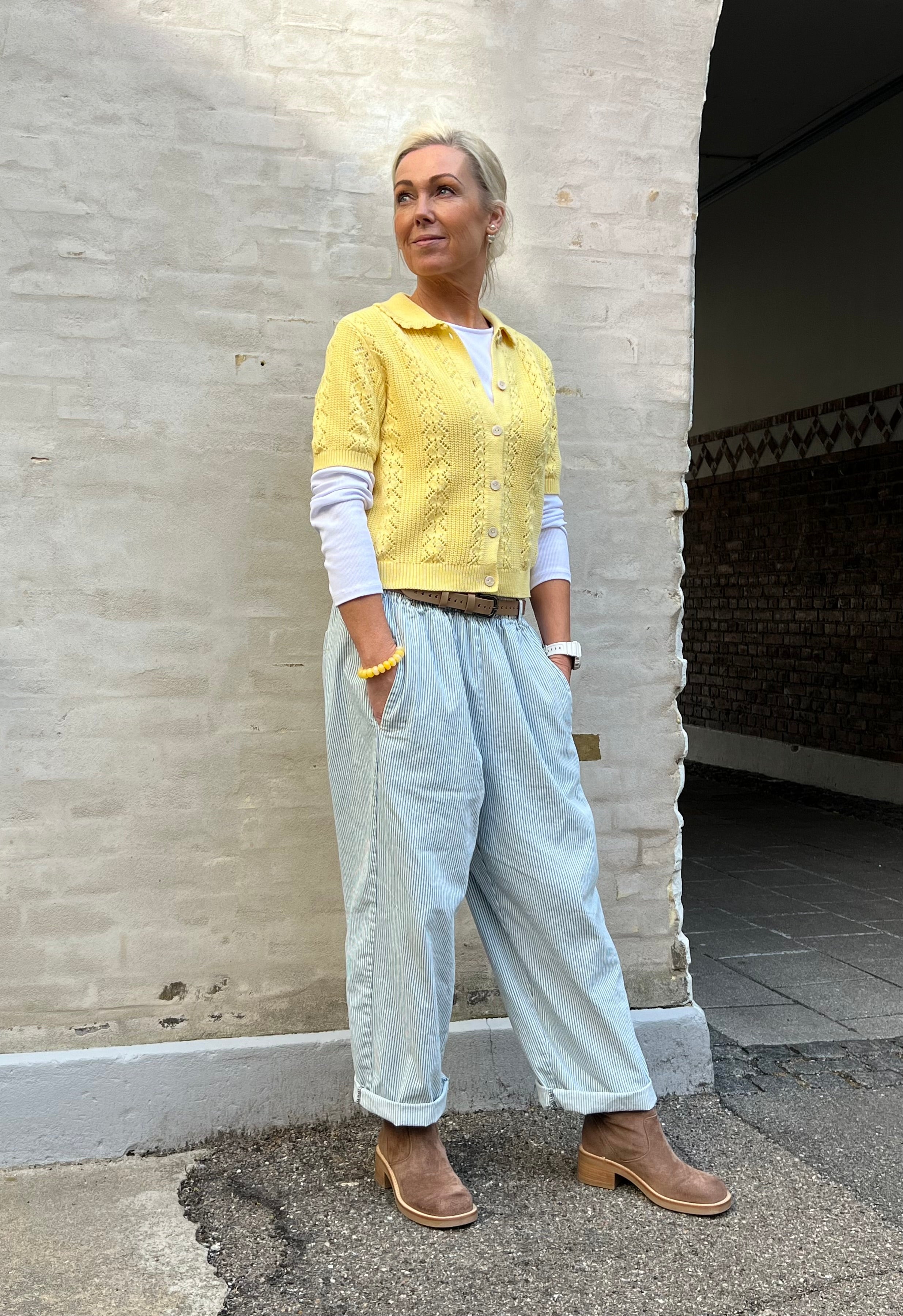 DARIA SS Poloneck Cardigan - Golden Haze W. MELANGE