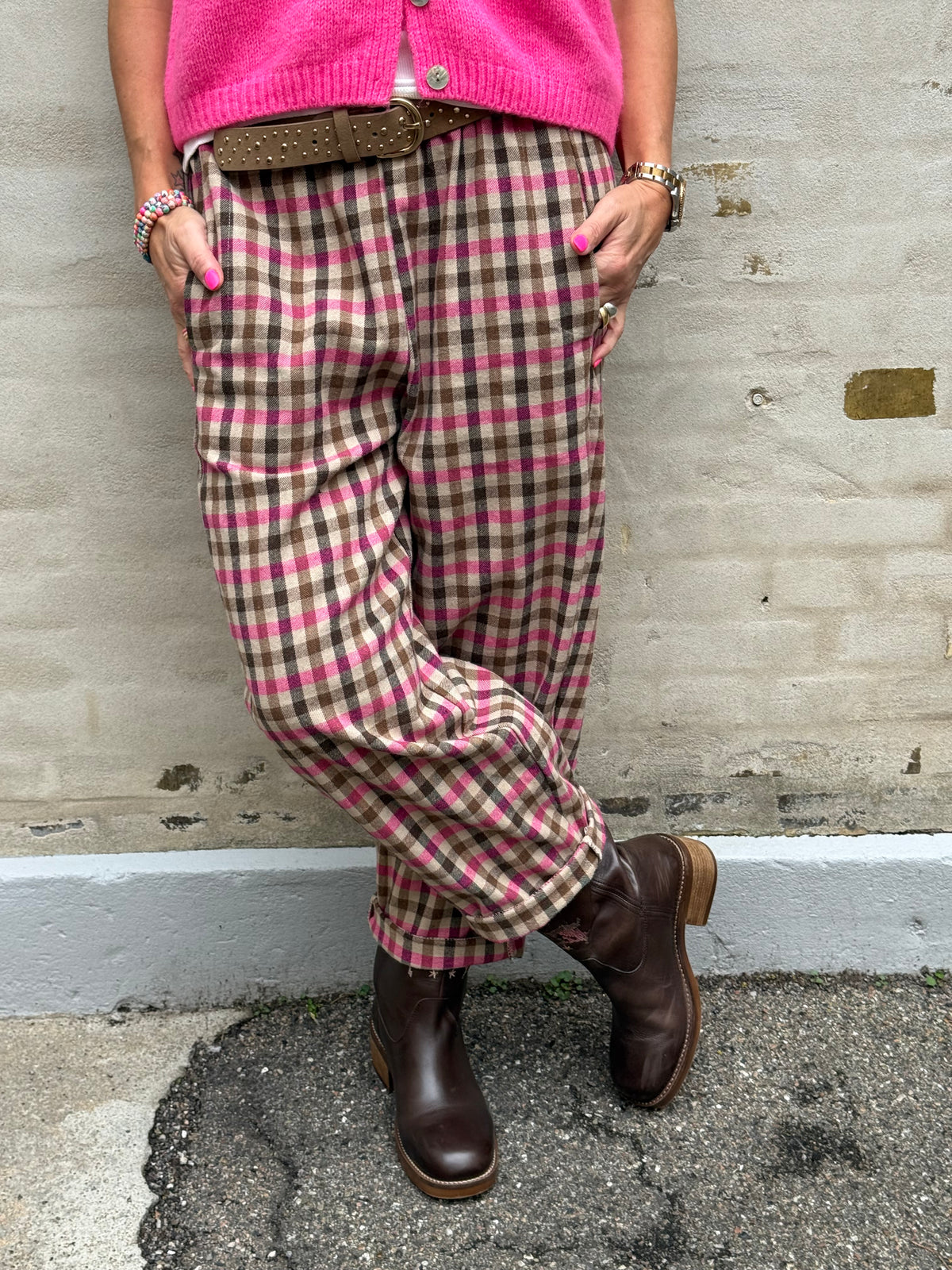 Lotta Check Pants - Fuchsia/Brown/Beige