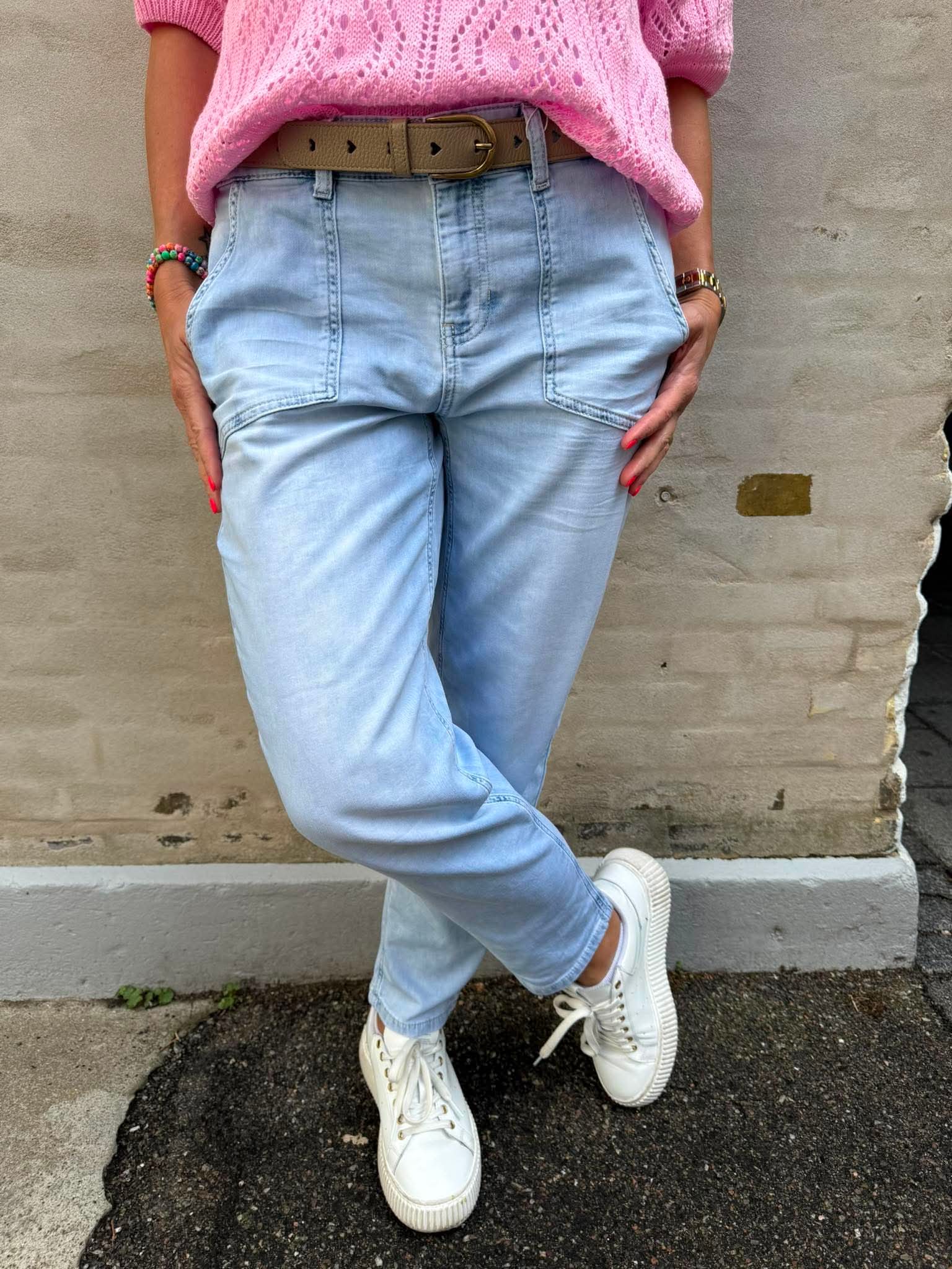 Chino Mid Waist Jeans - Bleached Washed