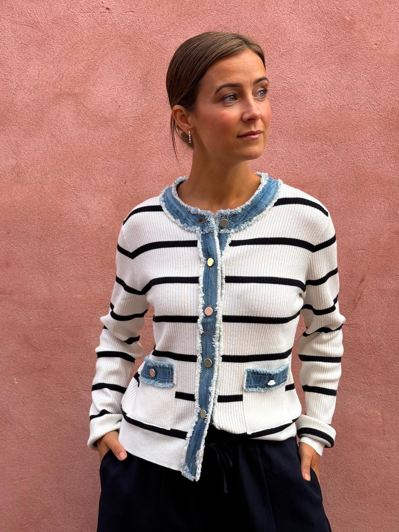 Zelma Stripe Denim Cardigan - Off White