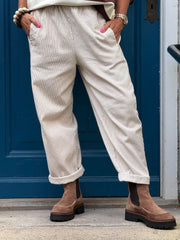 Paola Striped Pants - Off White/Light Beige