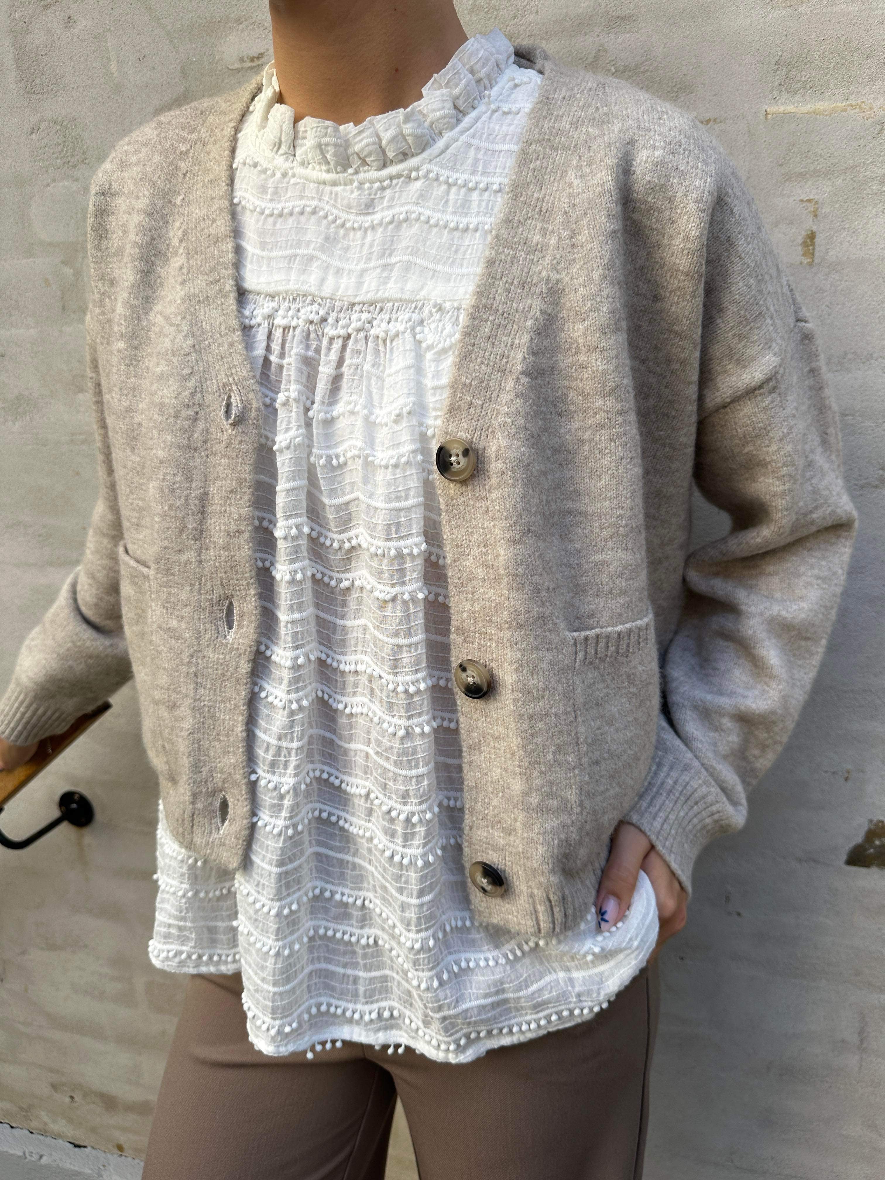 Gemma V-neck knit cardigan taupe plaza