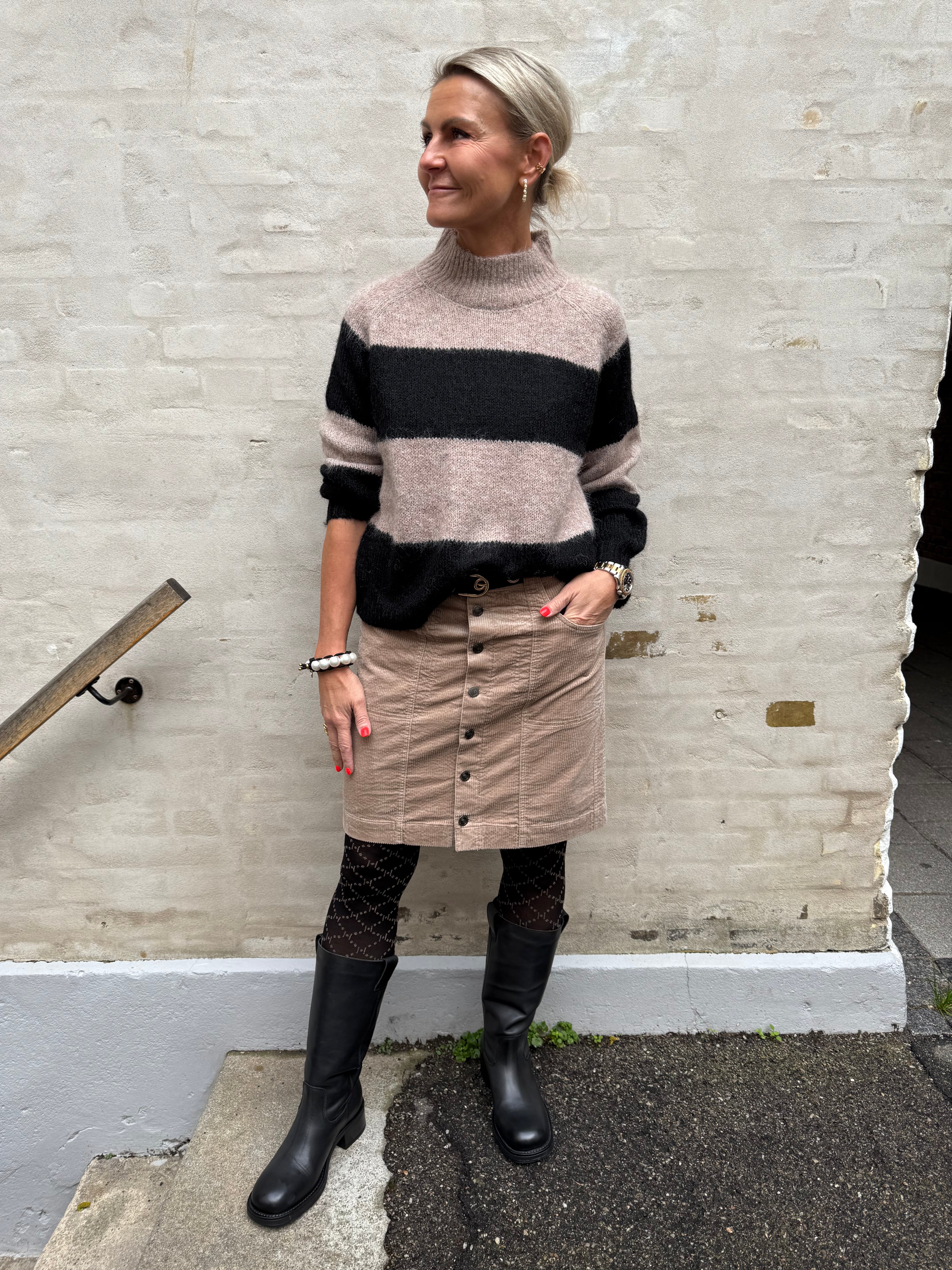 Corduroy Button Skirt - Beige