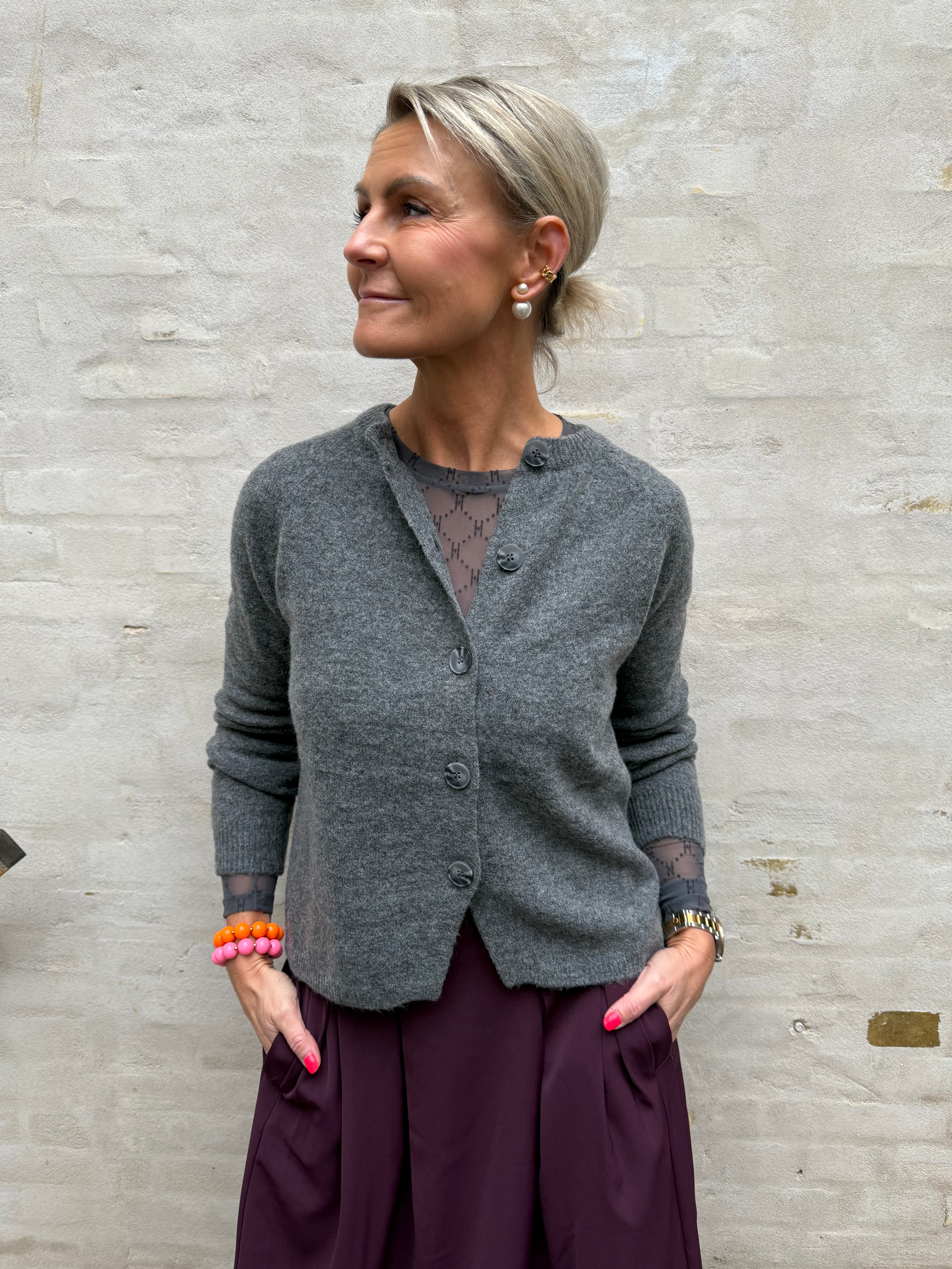 JIKO LS KNIT CARDIGAN - Medium Grey Melange