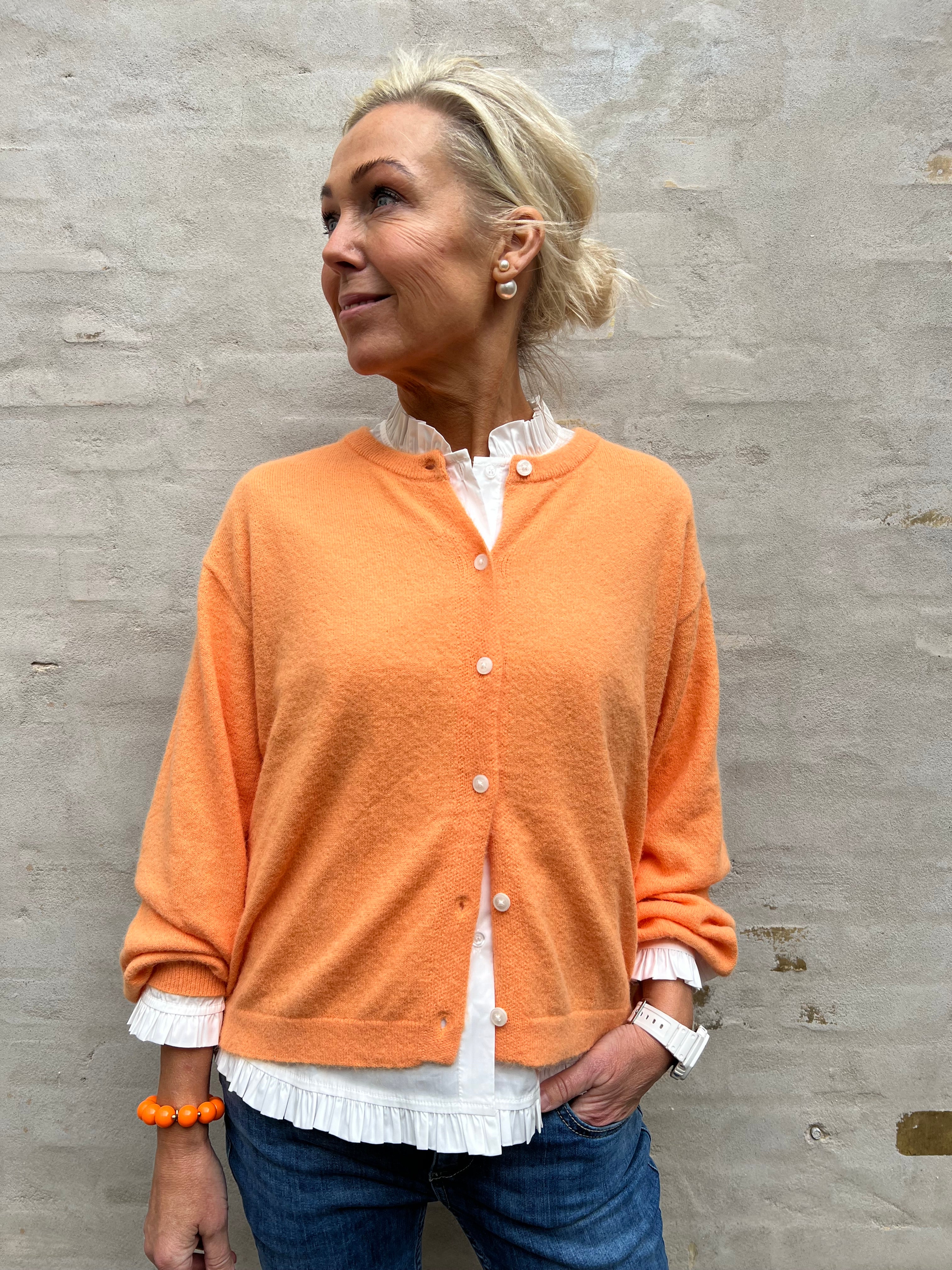 NAOMI LS O-NECK KNIT CARDIGAN - Russet Orange MELANGE