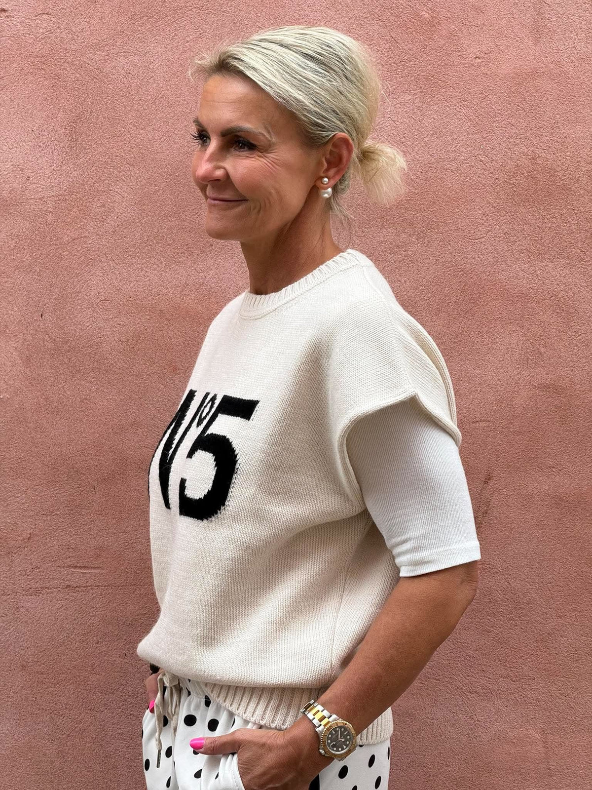 NO51 Knit Vest - Panna/Nero