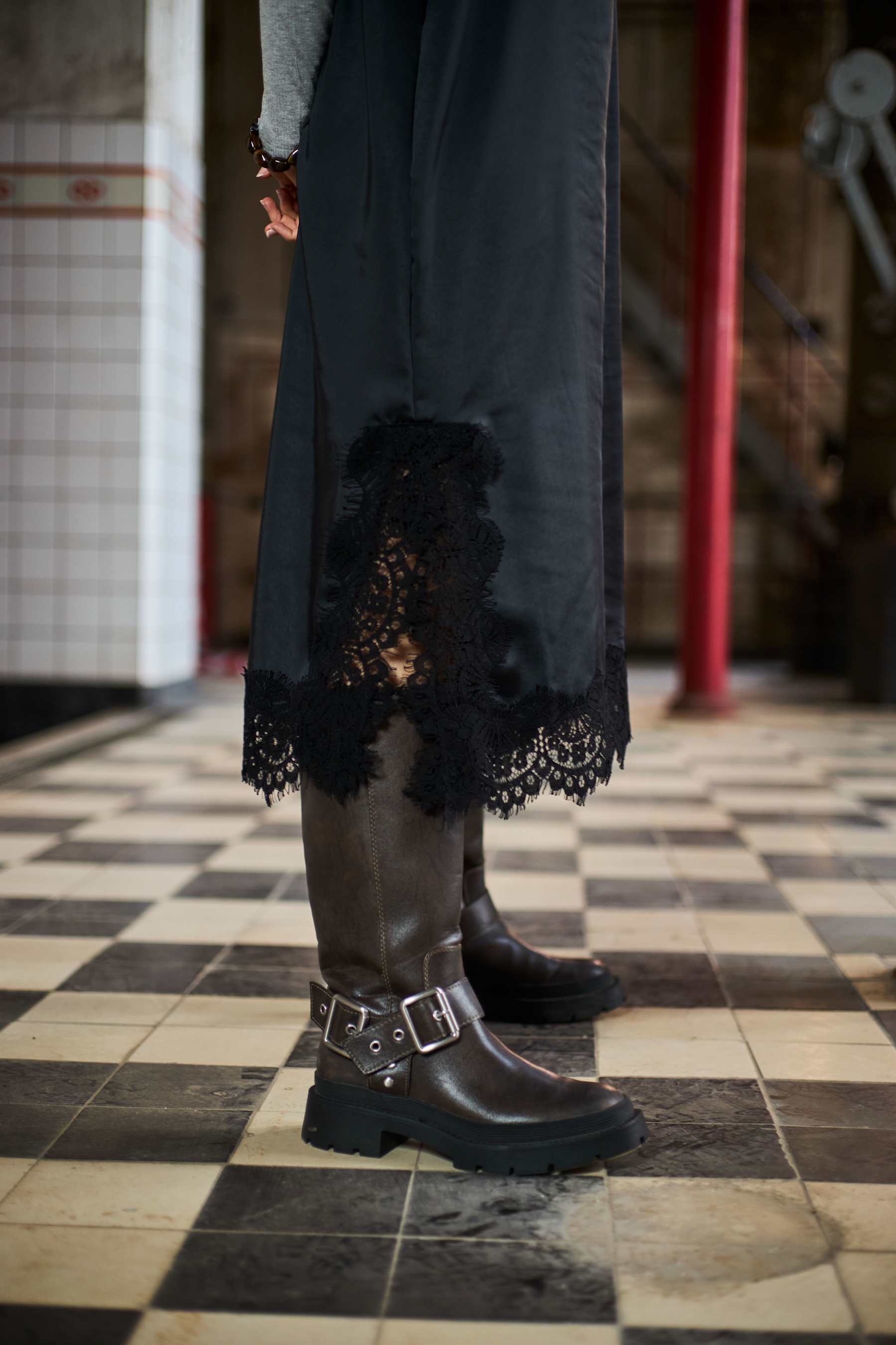 Evie Lace Strap Dress - Black