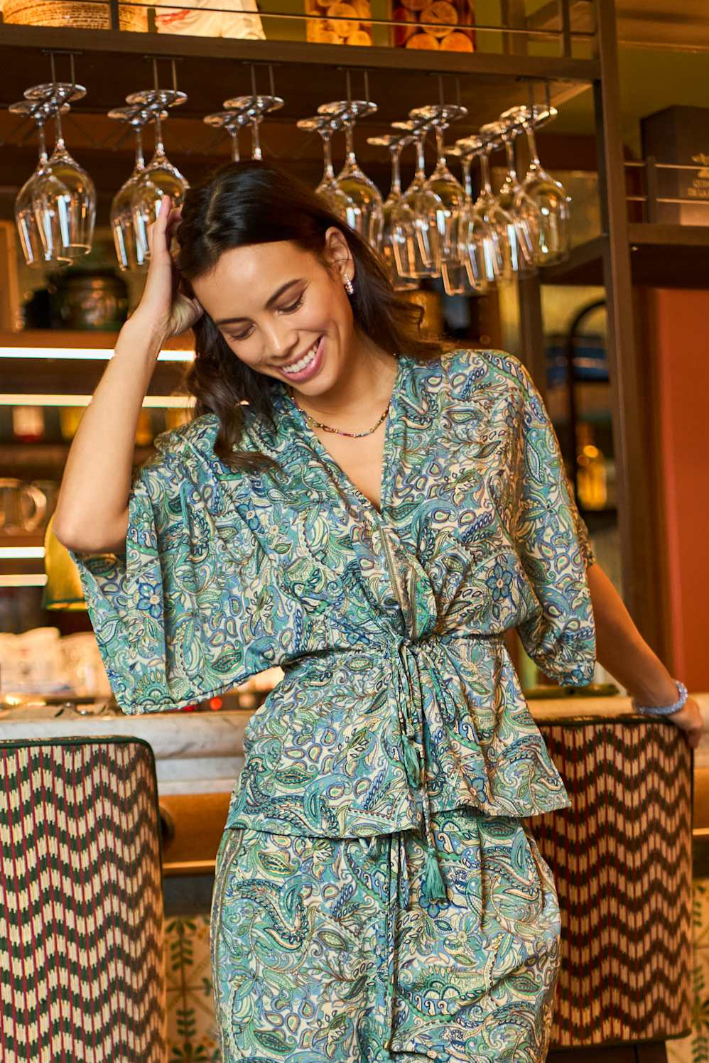 LUNA V-neck blouse - Sea Green