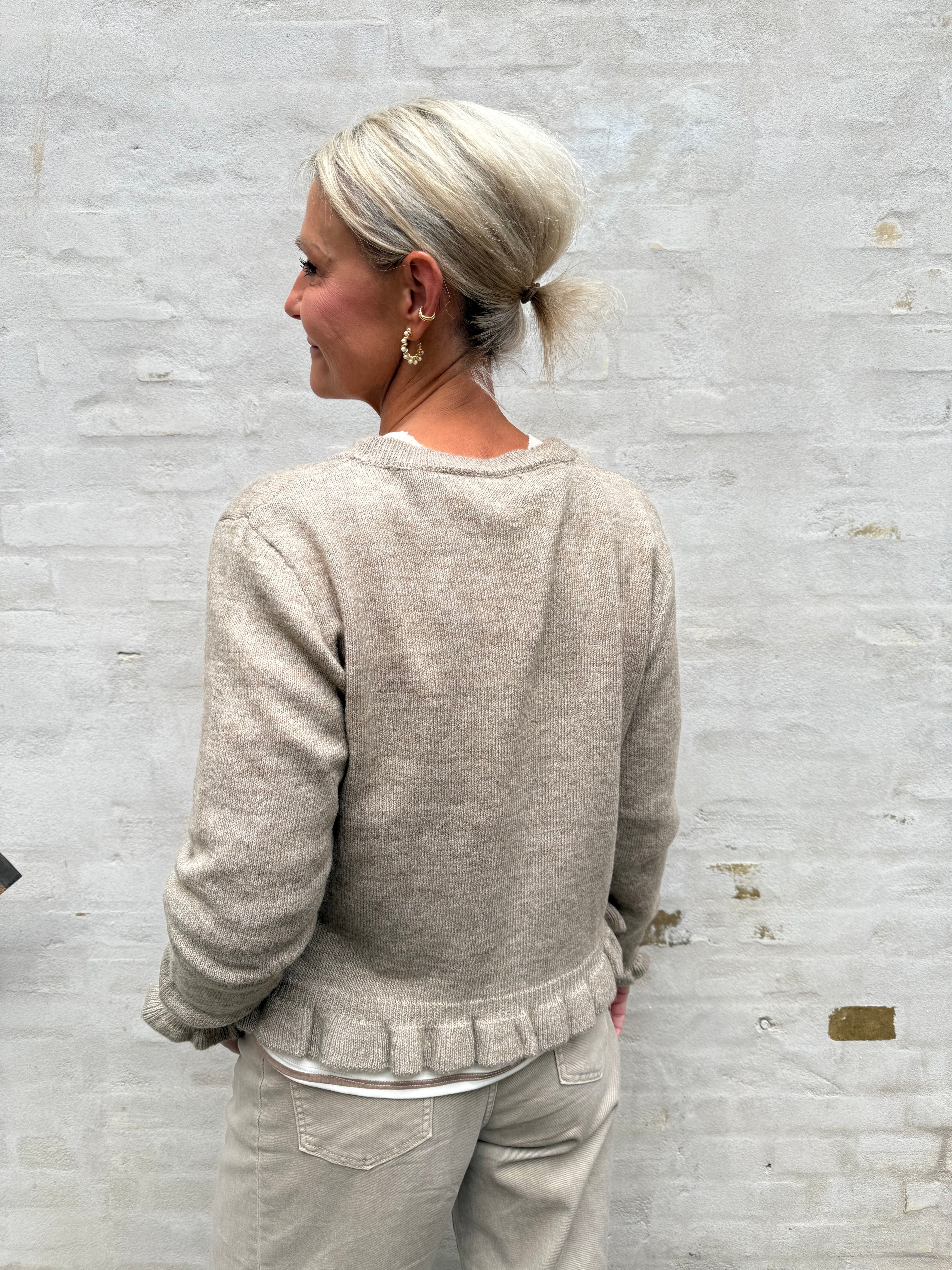 LETTY FRILL CARDIGAN - Greige/MELANGE