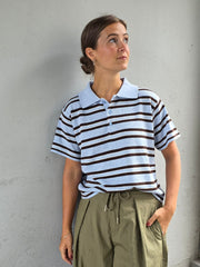 Mulann Polo Knit Blouse - Light Blue