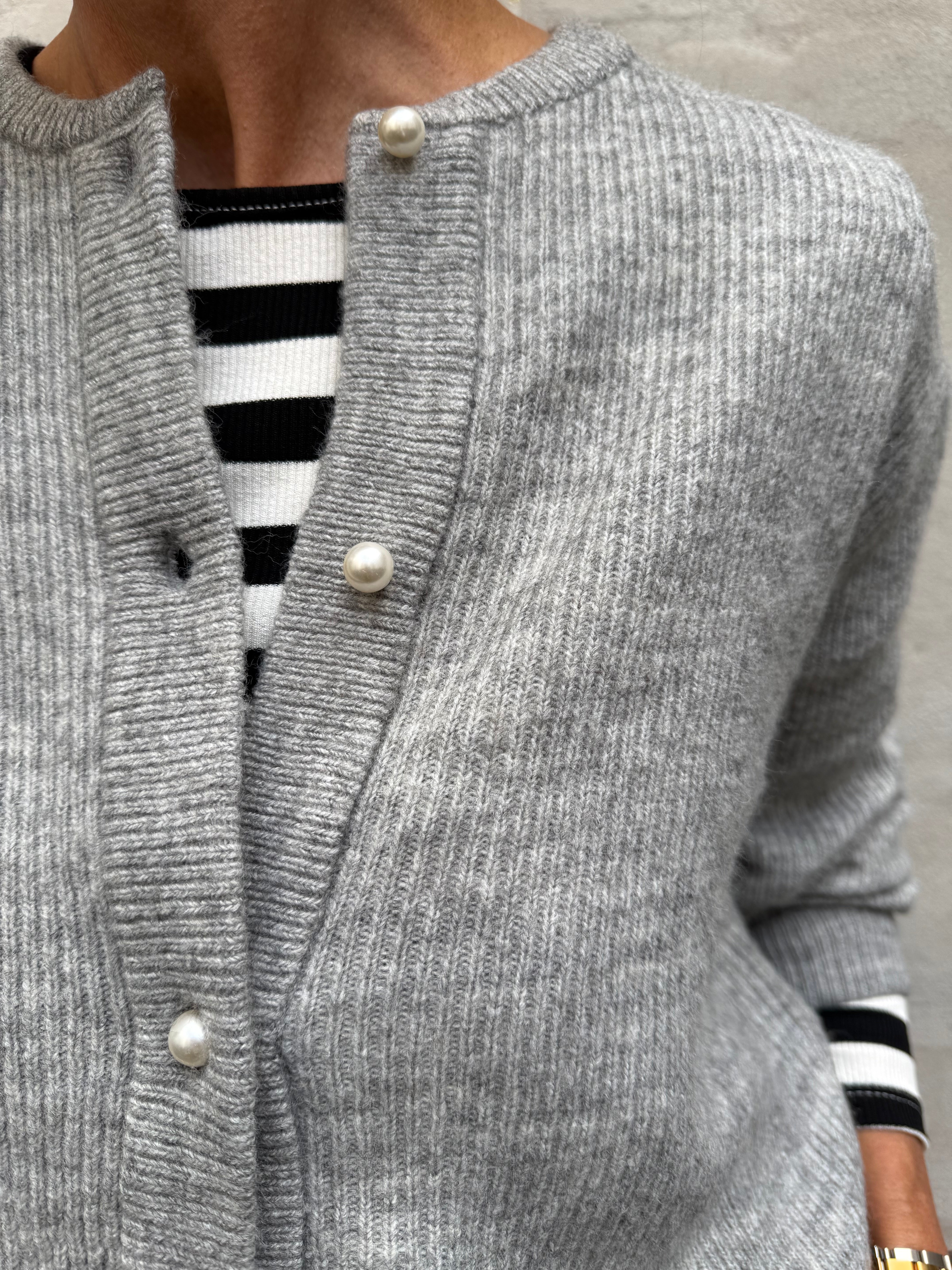 LUMI LIFE L/S BUTTON CARDIGAN - Medium Grey Melange