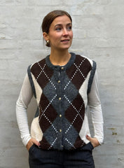 BRENDA RE KNIT VEST CARDIGAN - Medium Grey Melange/Seal Brown