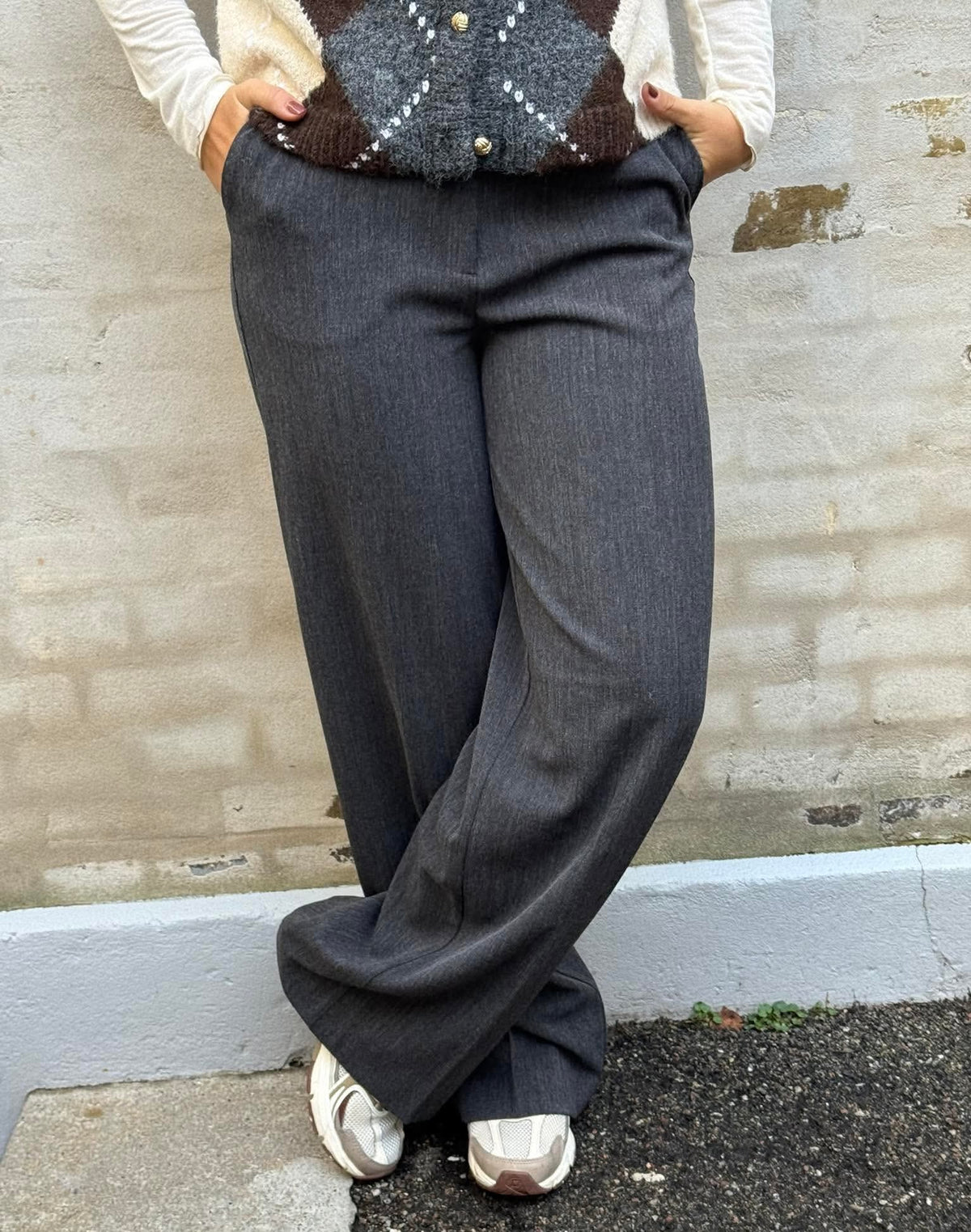 KAMMY MW WIDE PANTS - Black Melange