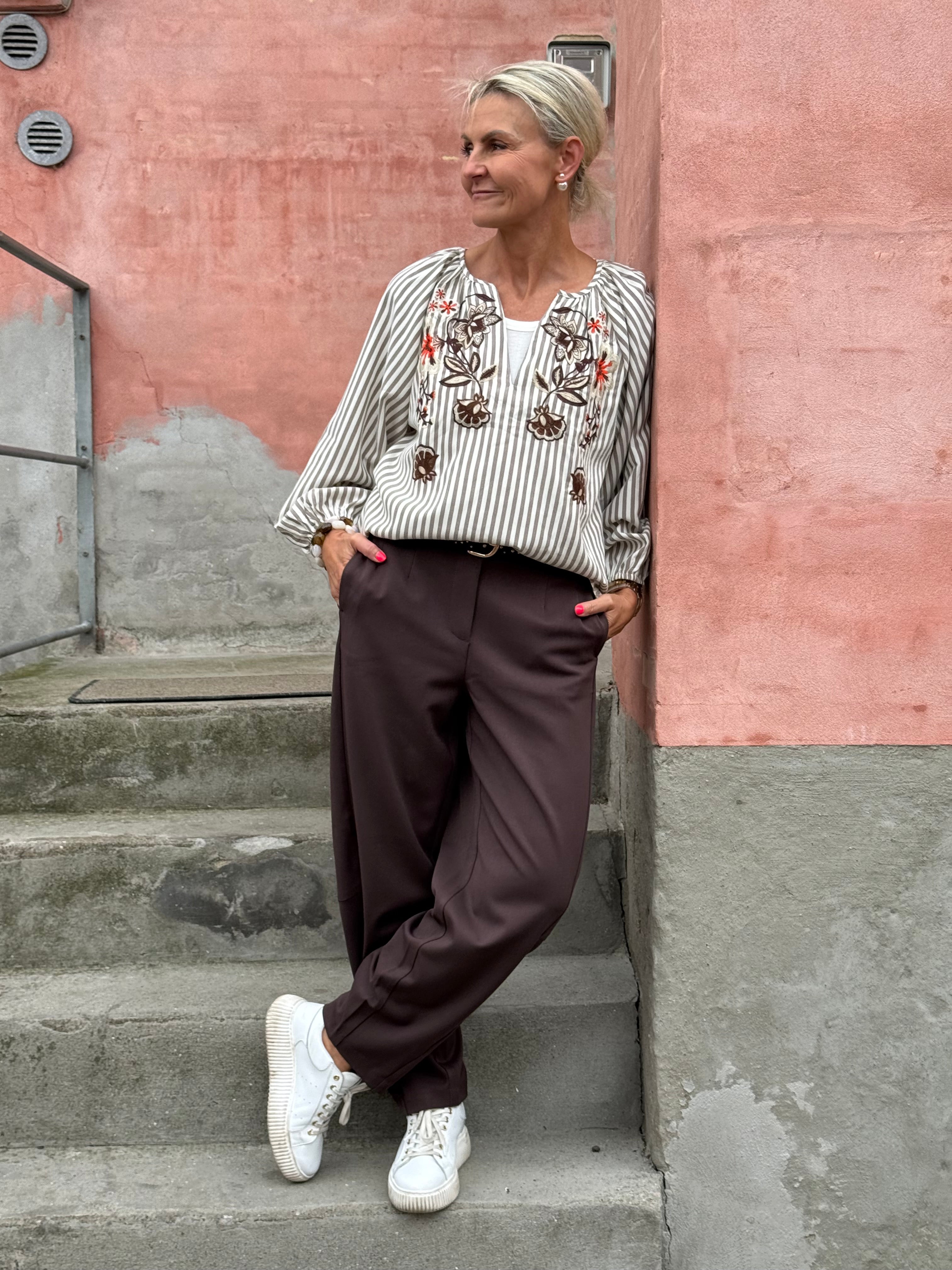 Boheme Shirt W/Embrodery & Stripes - Marron