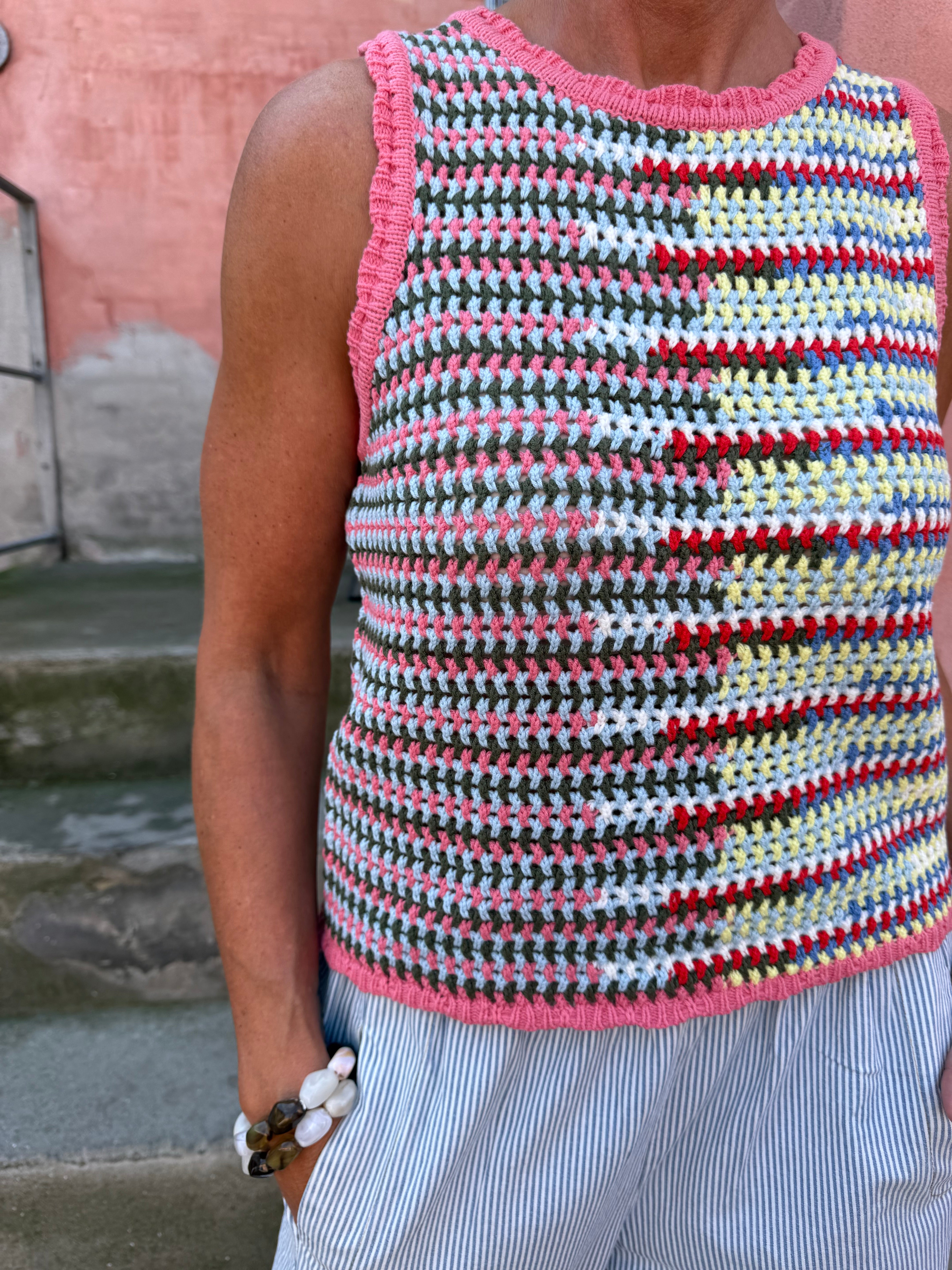 MISS S/L KNIT TOP - Begonia Pink Multi