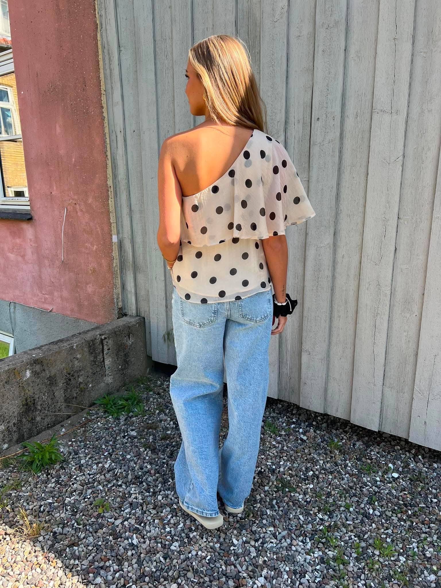 FAY LIFE ONE-SHOULDER TOP - Pristine BLACK DOT