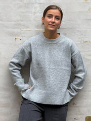 JUNO L/S LO O-NECK KNIT - Medium Grey Melange