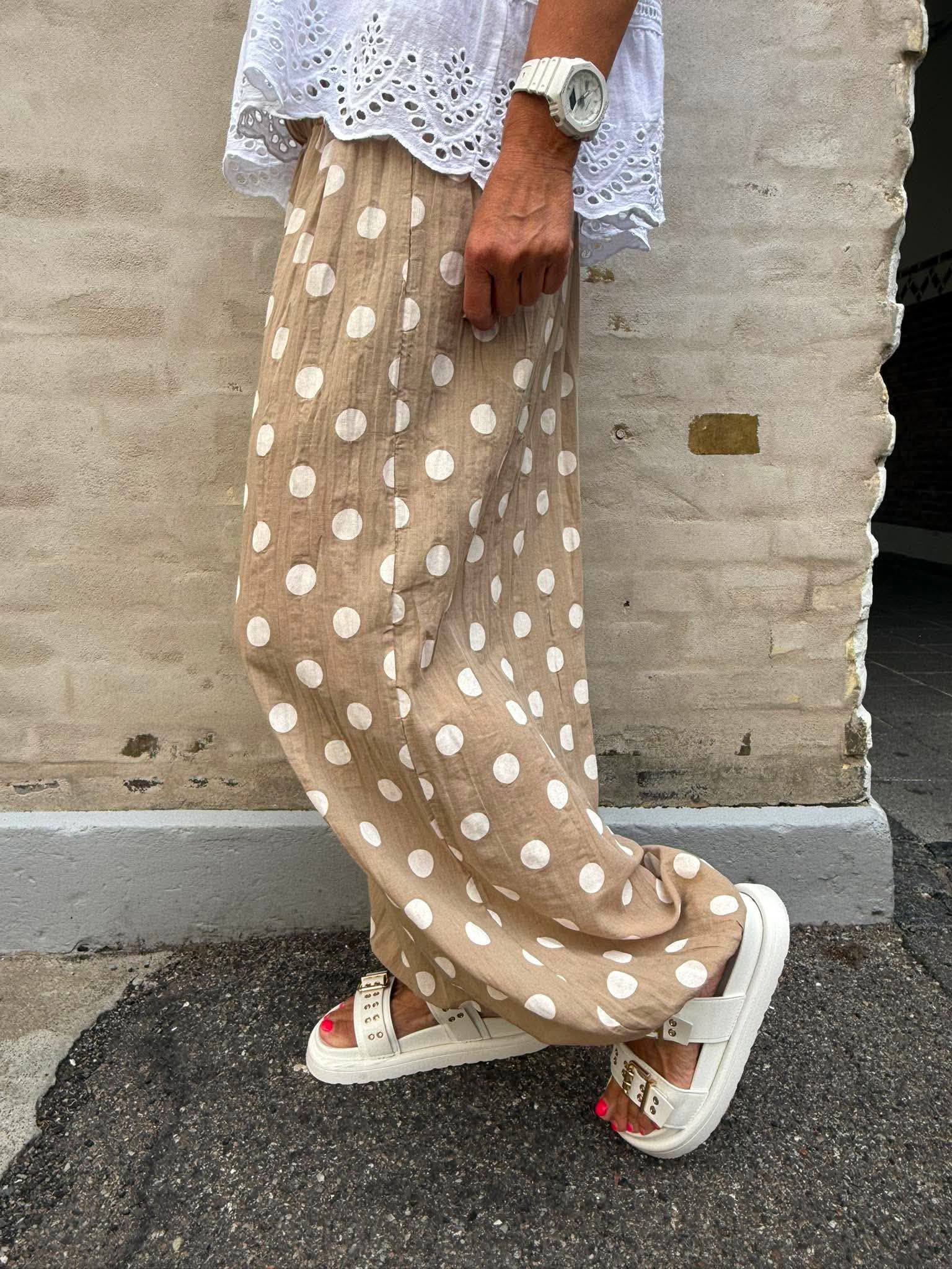 Polka Dot Pants - Beige/White