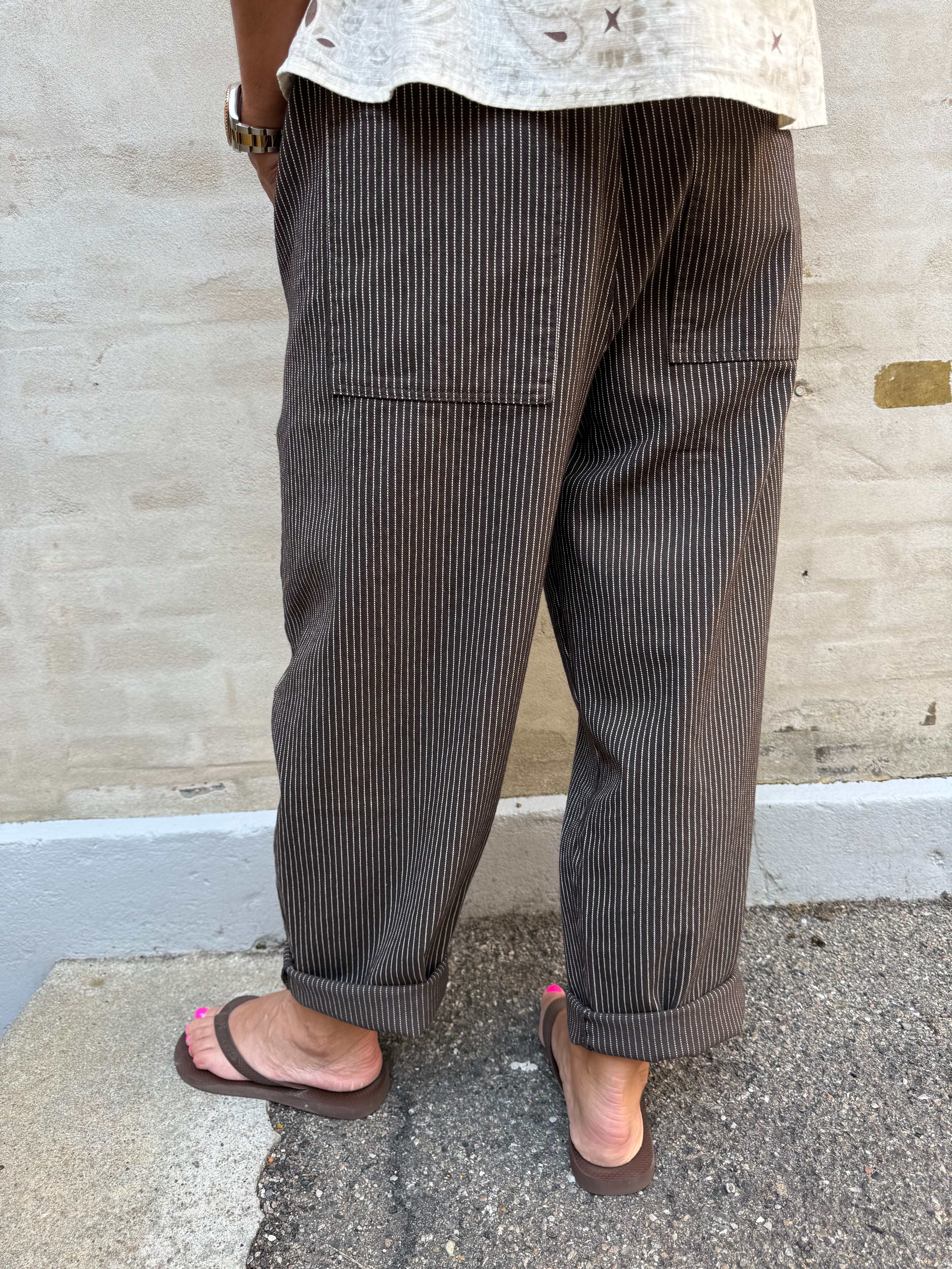 Paola Striped Pants - Dark Brown Striped