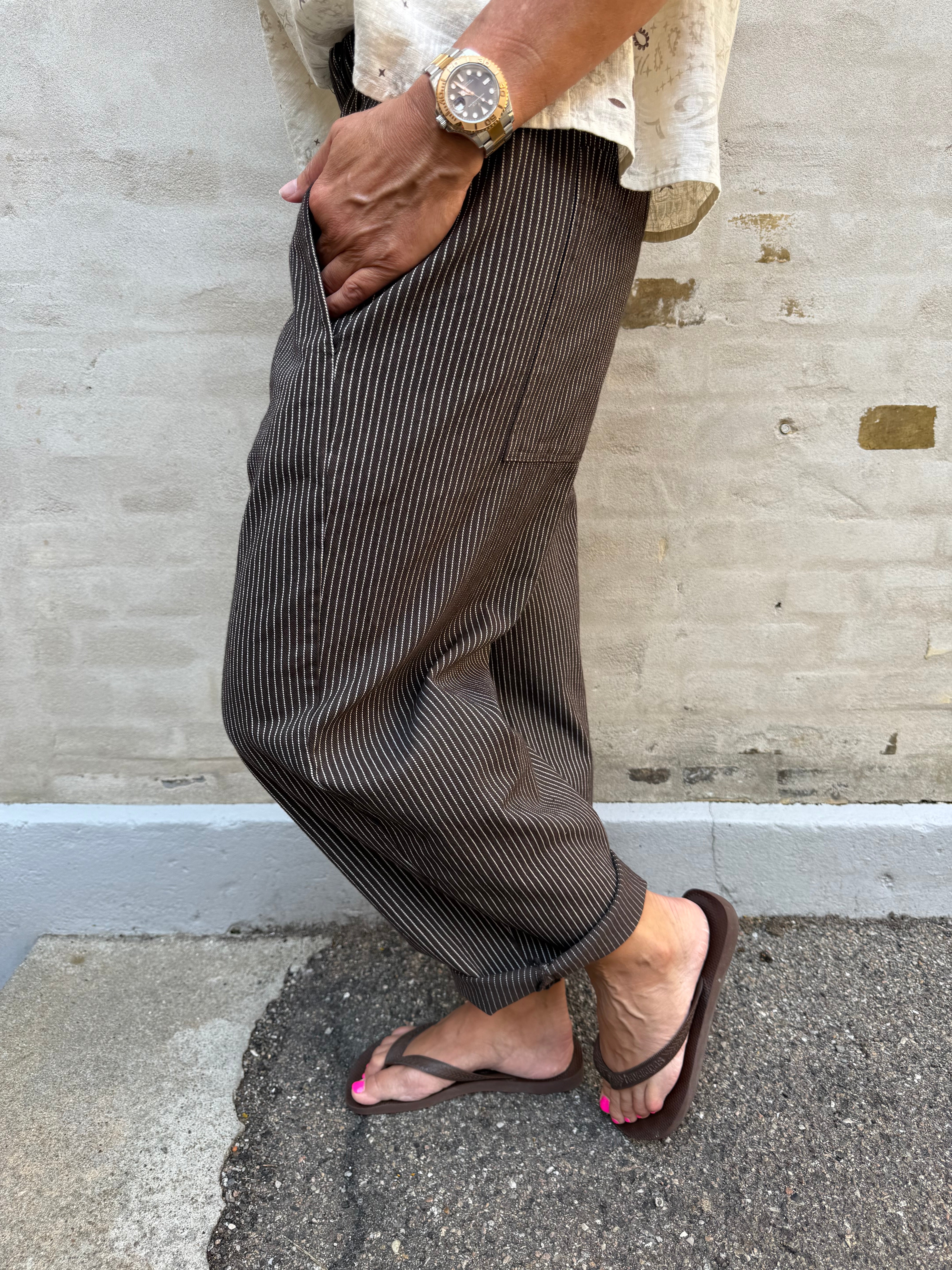Paola Striped Pants - Dark Brown Striped