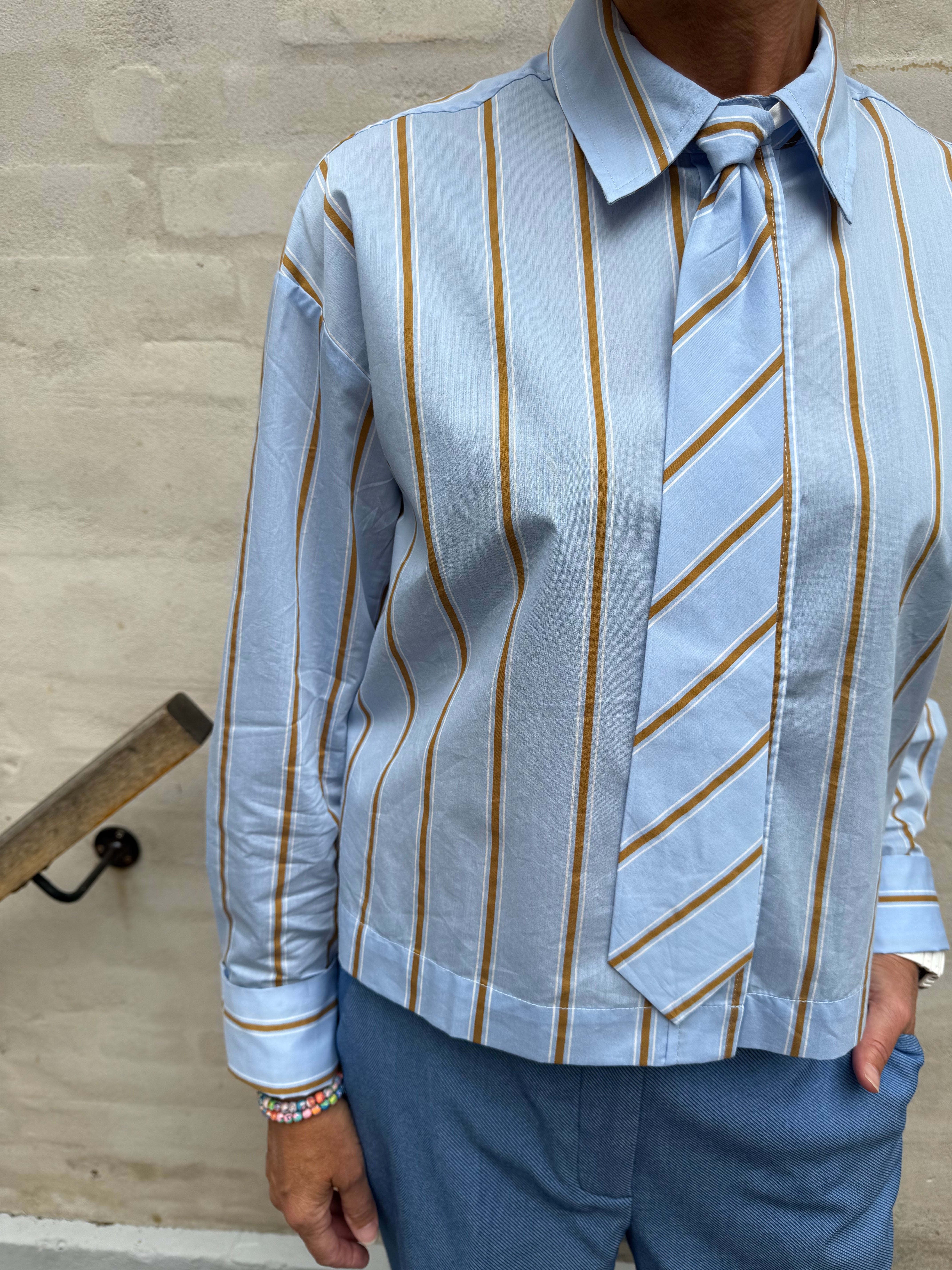 Amora Stripe Tie Shirt - Pale Blue