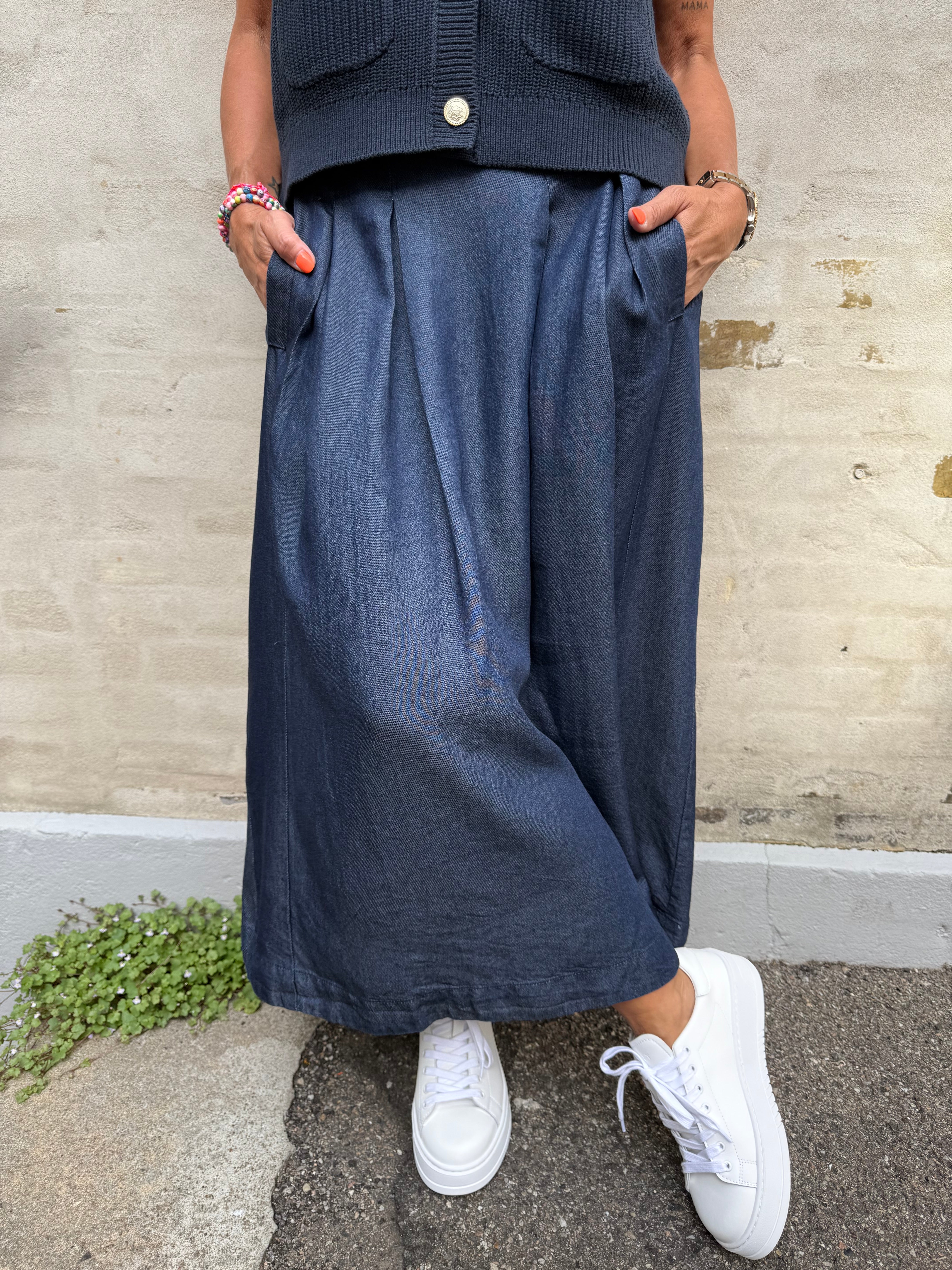 Anya Denim Pleat Skirt - Dark Denim