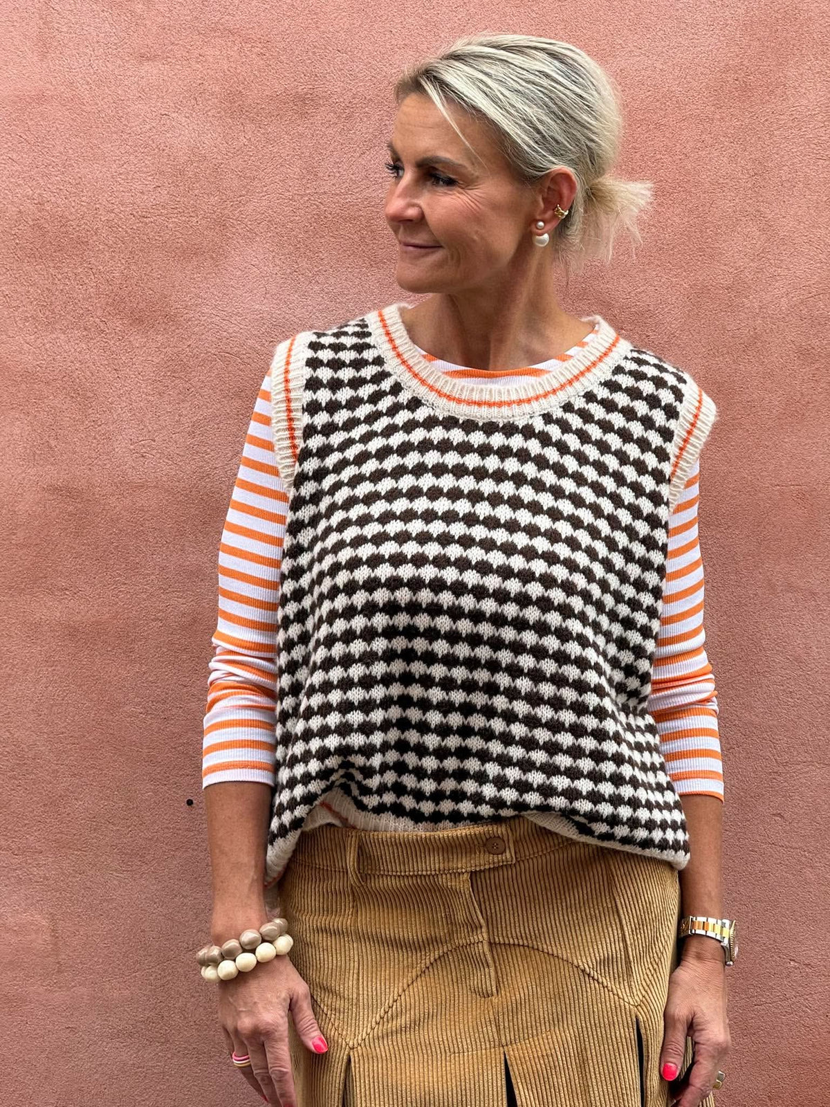 Anny Knitted Vest - White/Brown