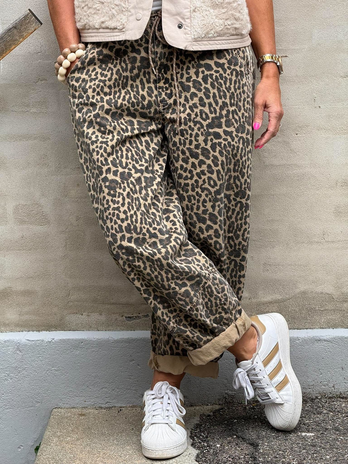 JulietteGO Cargo Pants - Leopard Print/Cream Stripe