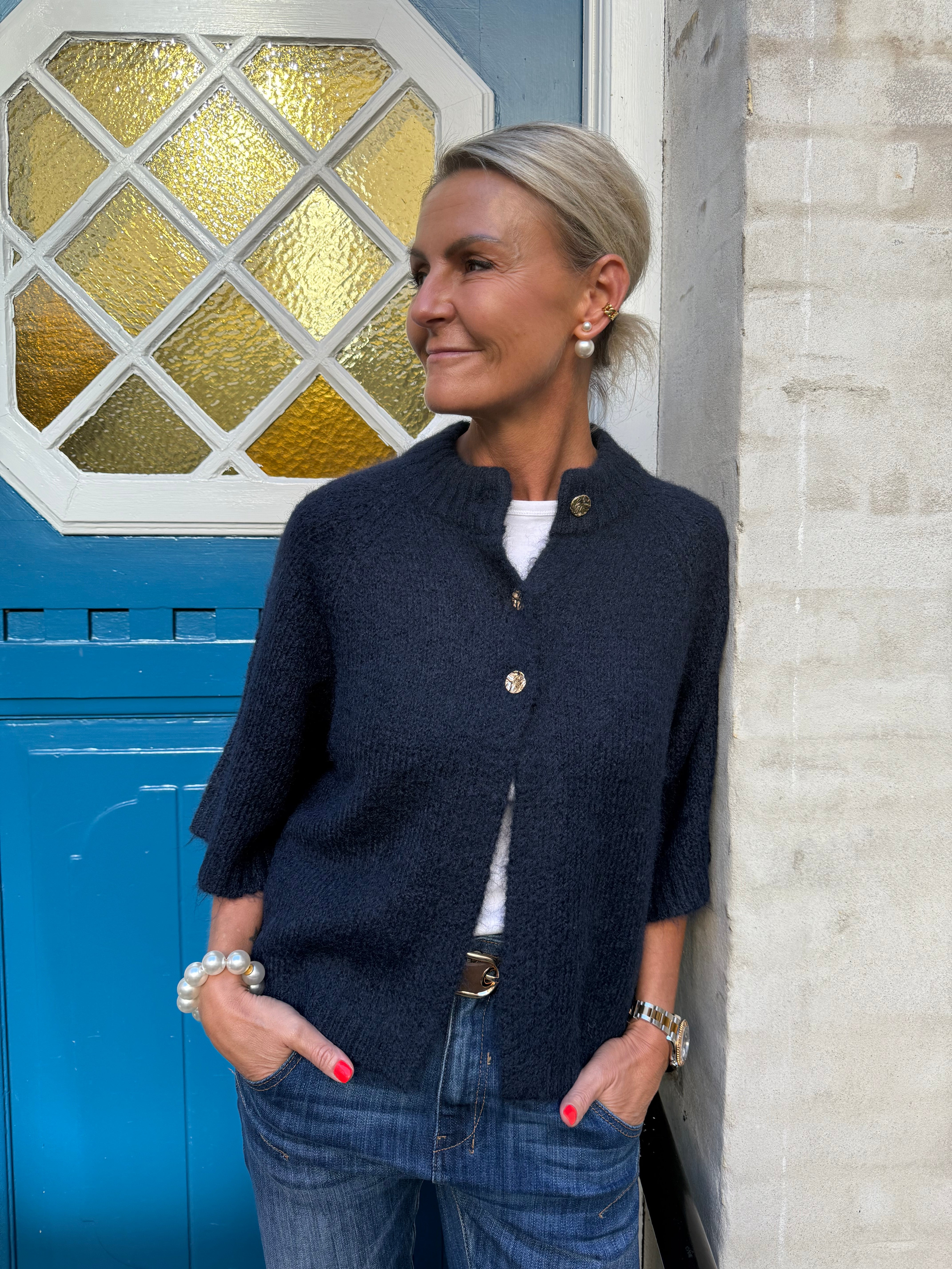 Benuta Fluffy Knit Cardigan - Navy