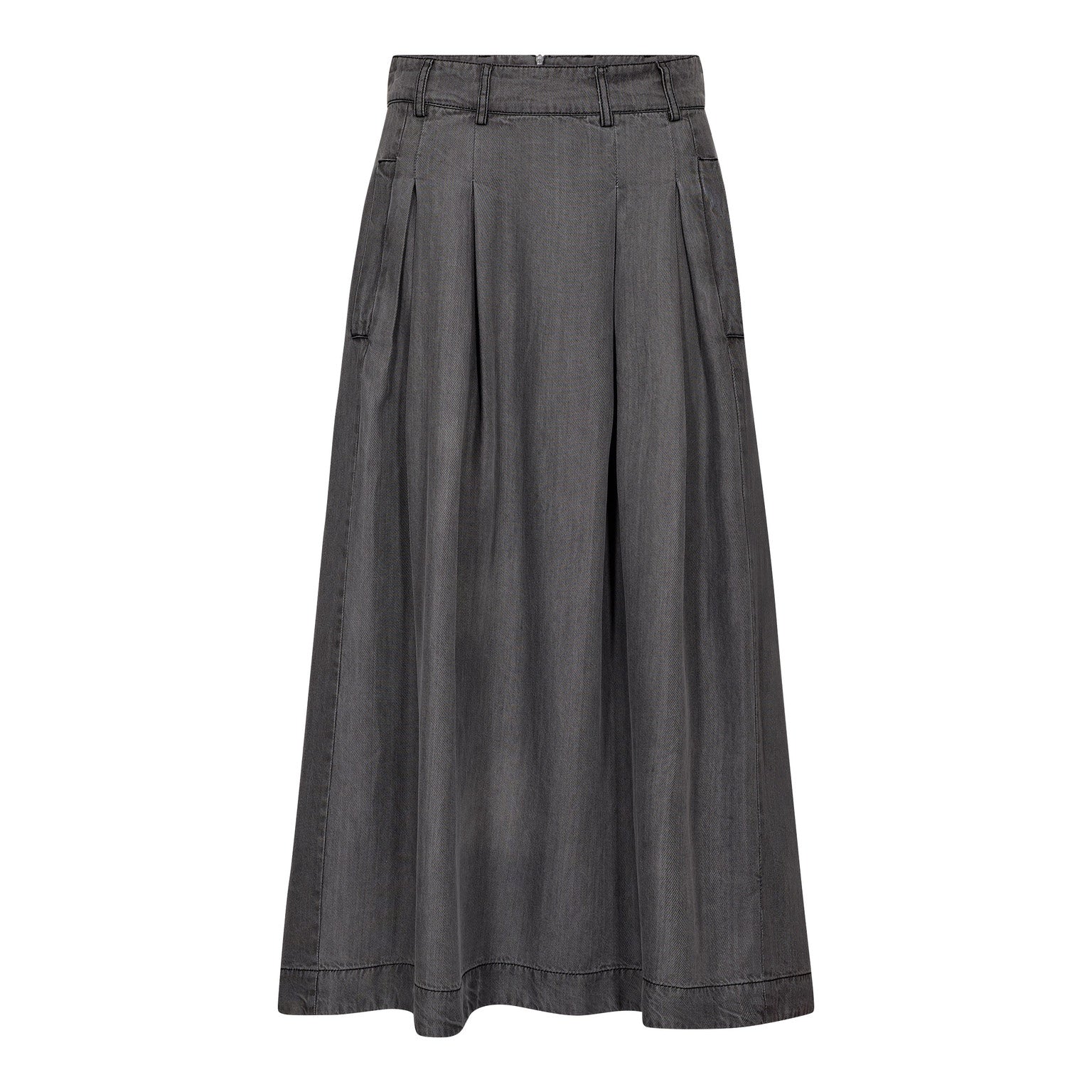 Anya Denim Pleat Skirt - Mid Grey